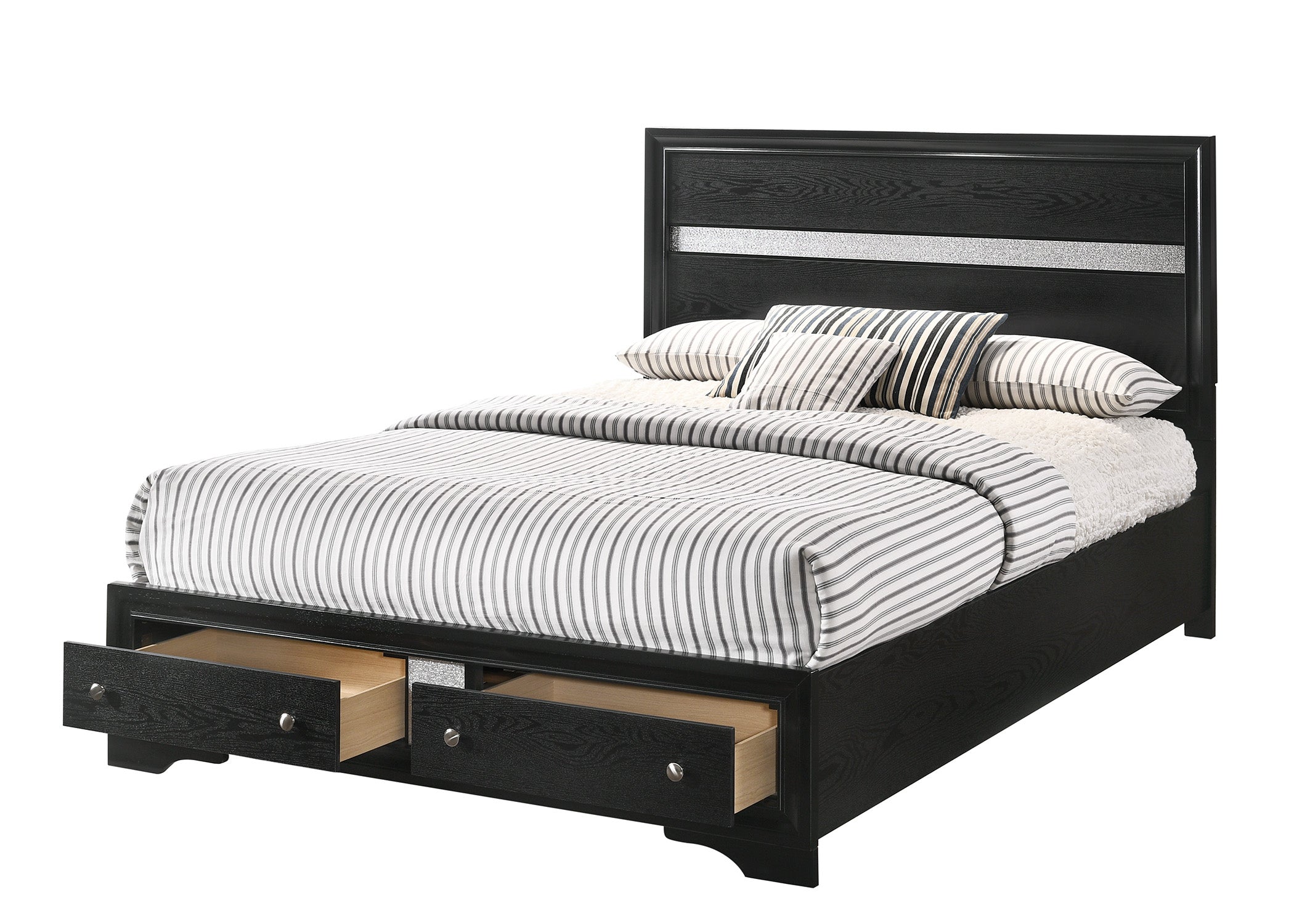 Regata Black/Silver Queen Storage Platform Bed - SET | B4670-Q-HBFB | B4670-Q-RAIL | B4670-KQ-DRW - Bien Home Furniture &amp; Electronics