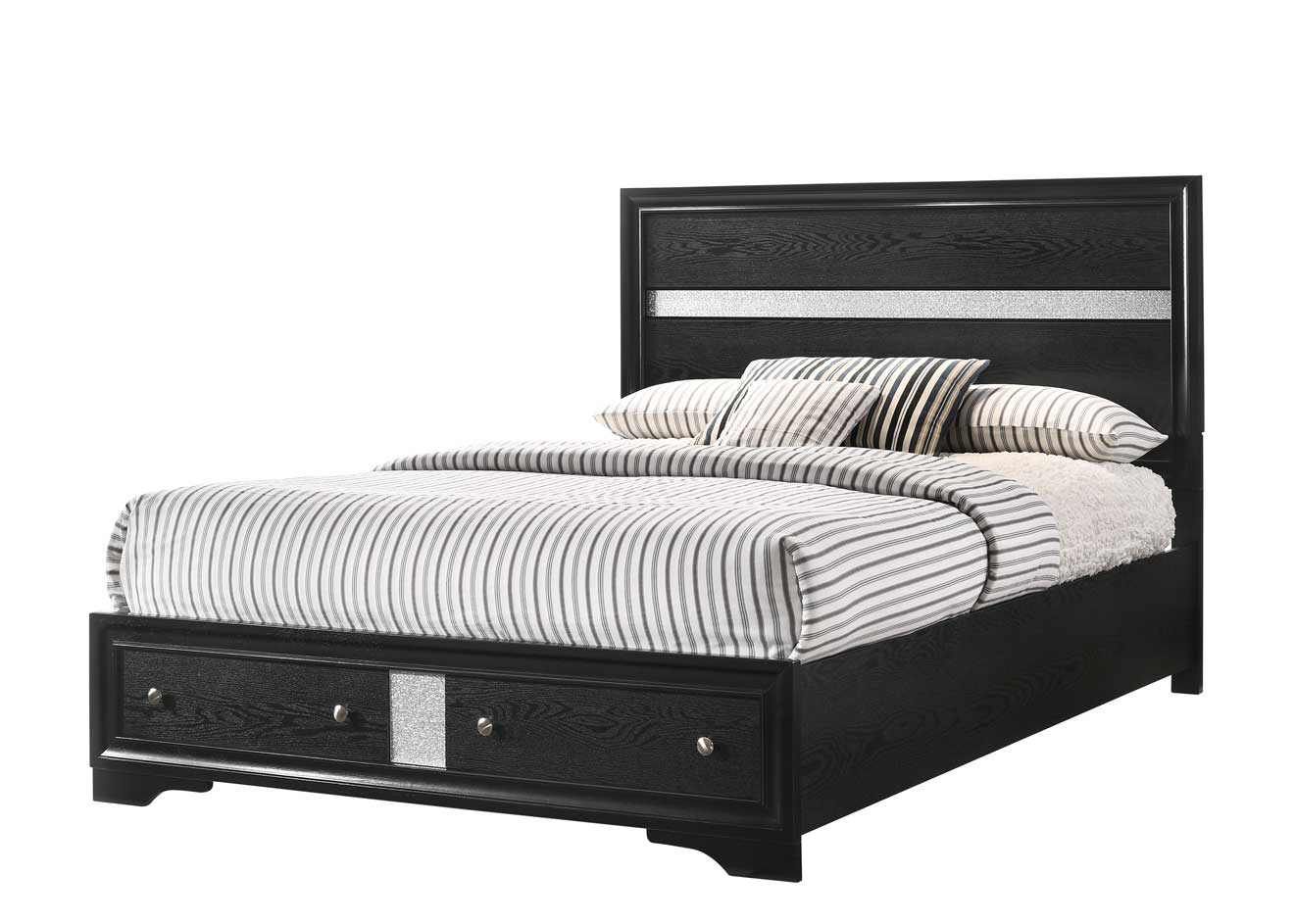 Regata Black/Silver Storage Platform Bedroom Set - SET | B4670-K-HBFB | B4670-K-RAIL | B4670-KQ-DRW | B4670-2 | B4670-4 - Bien Home Furniture & Electronics