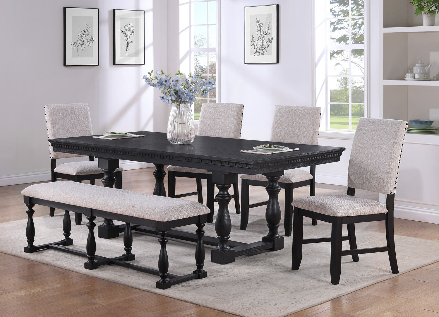 Regent Charcoal Black Dining Table - SET | 2270CLT-4286-BS | 2270CLT-4286-TP - Bien Home Furniture &amp; Electronics