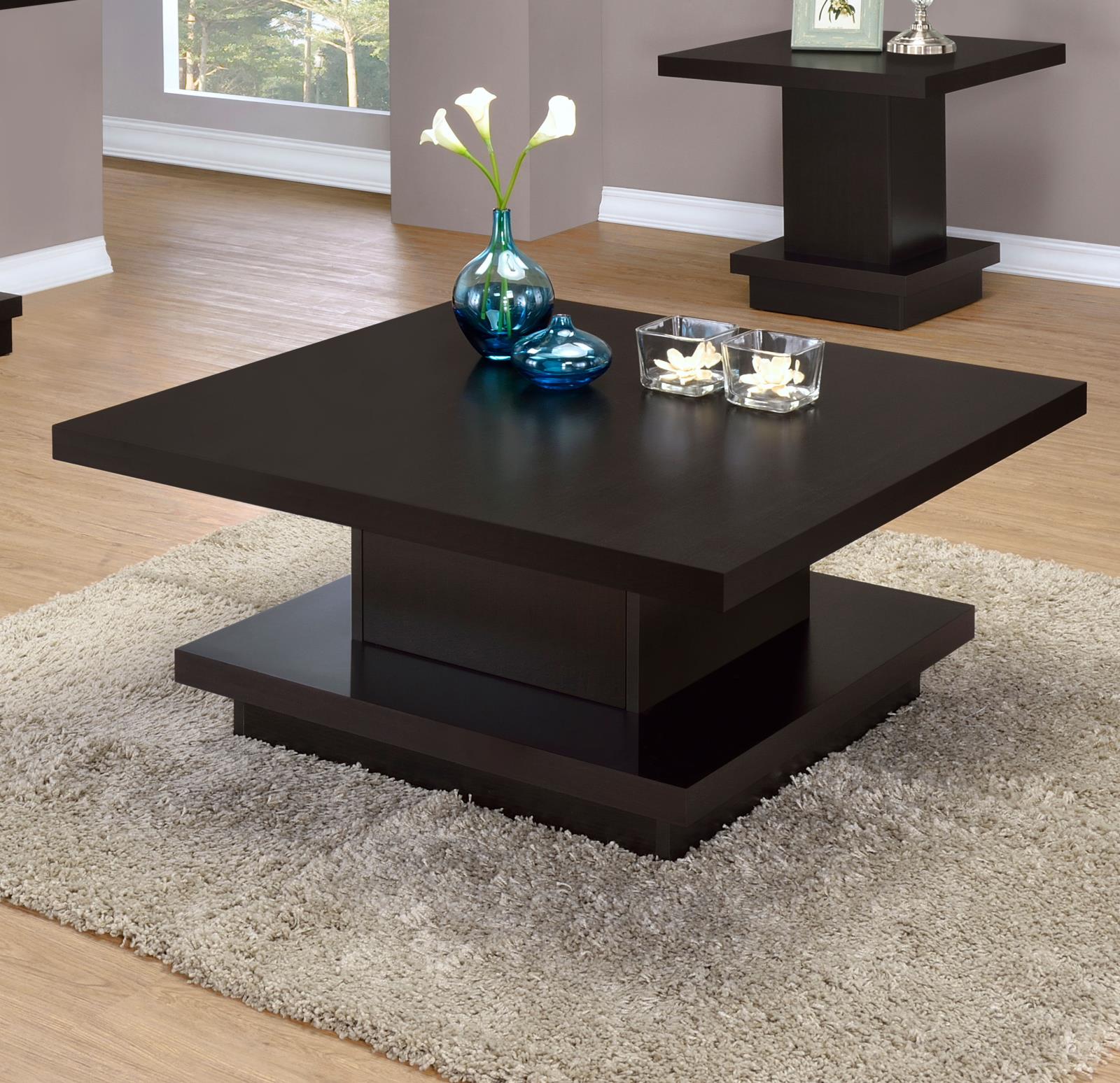 Reston Cappuccino Pedestal Square Coffee Table - 705168 - Bien Home Furniture &amp; Electronics