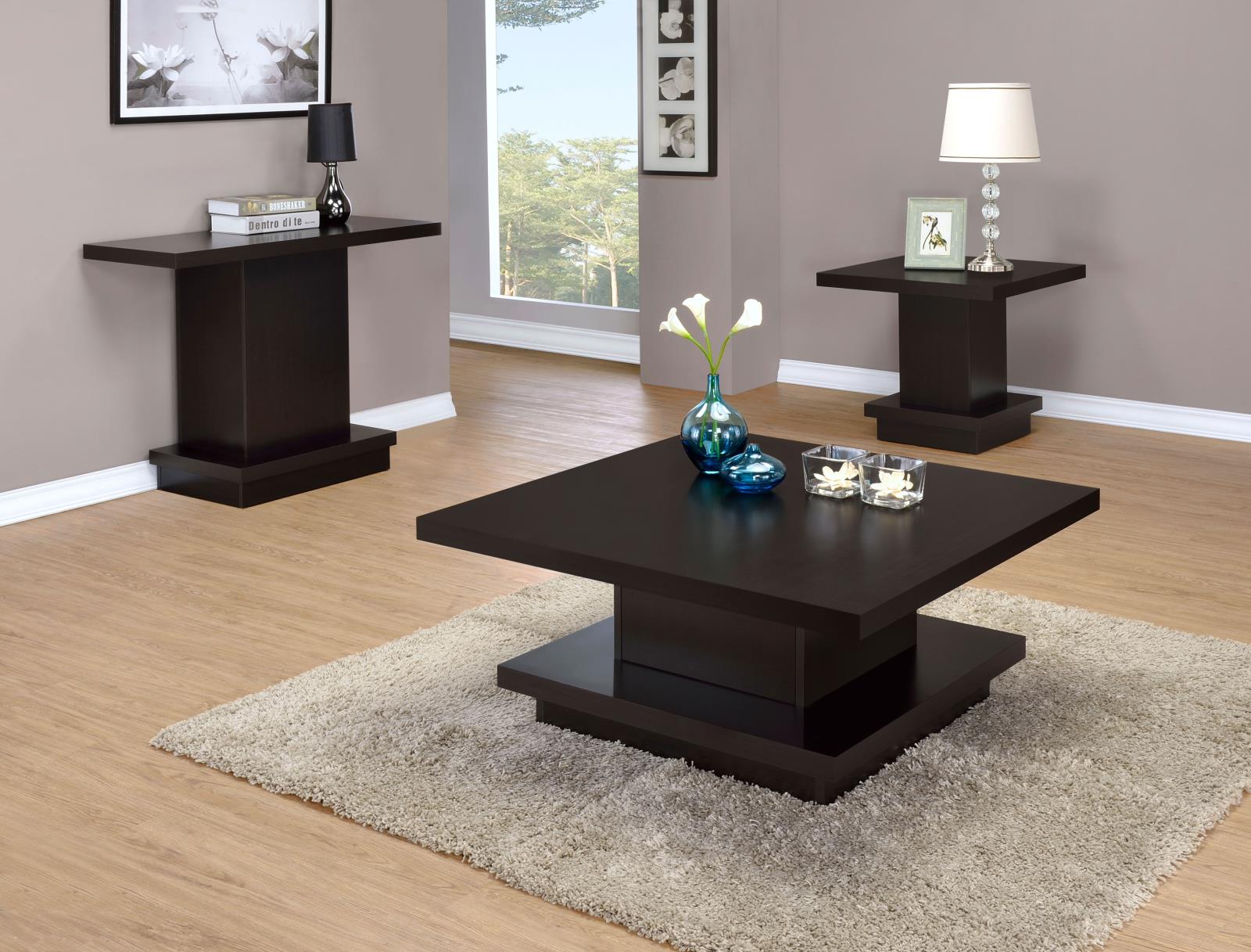 Reston Cappuccino Pedestal Square Coffee Table - 705168 - Bien Home Furniture & Electronics