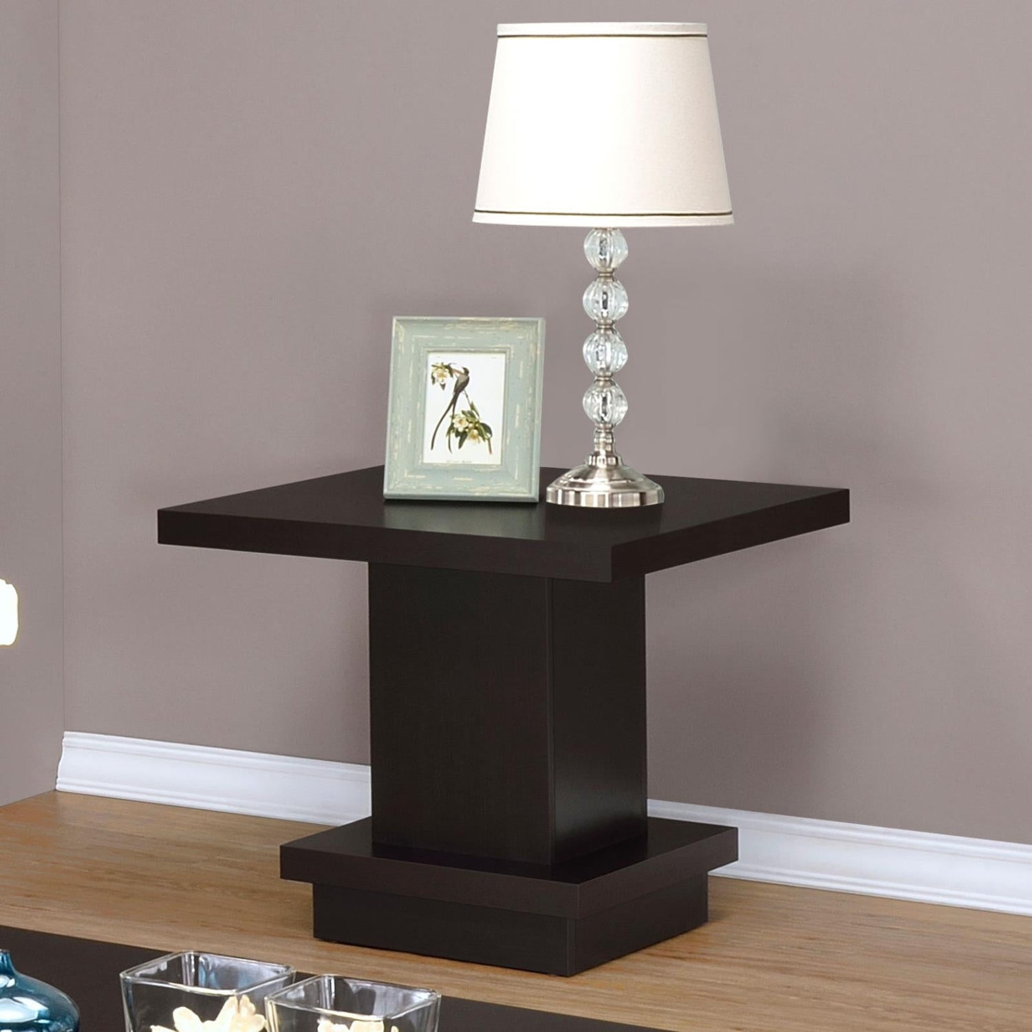 Reston Pedestal Square End Table Cappuccino - 705167 - Bien Home Furniture & Electronics