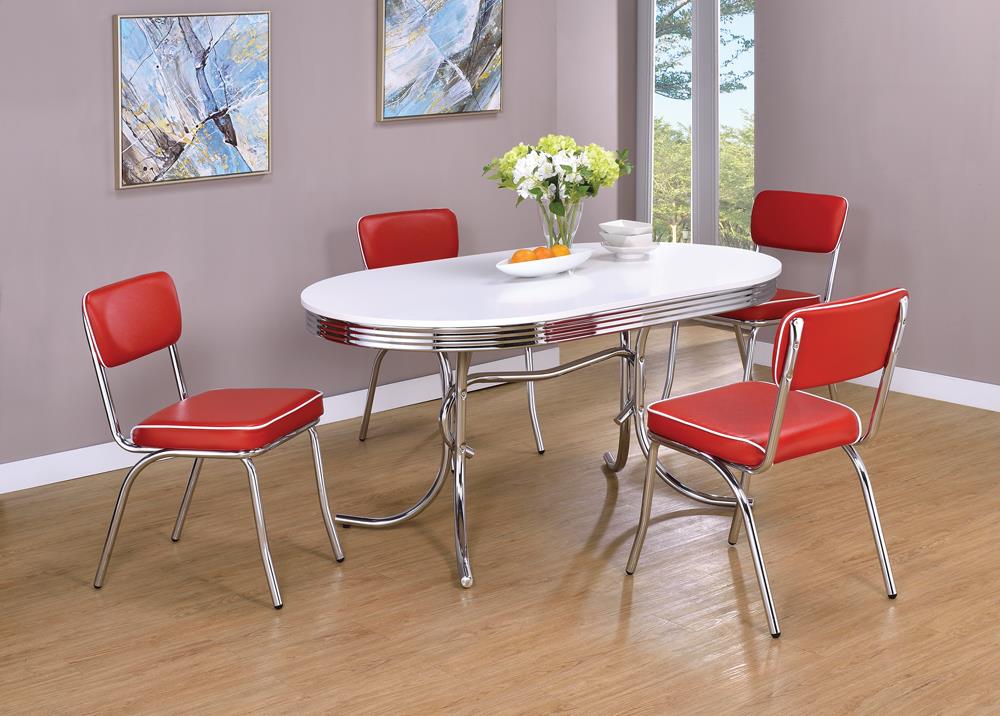 Retro Glossy White/Chrome Oval Dining Table - 2065 - Bien Home Furniture & Electronics