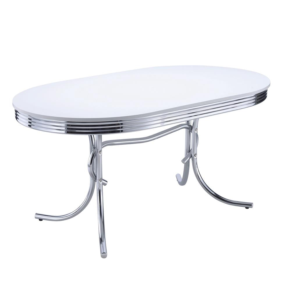Retro Glossy White/Chrome Oval Dining Table - 2065 - Bien Home Furniture & Electronics