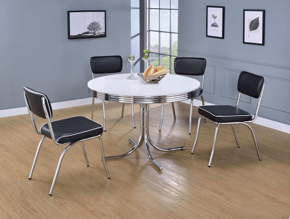 Retro Glossy White/Chrome Round Dining Table - 2388 - Bien Home Furniture & Electronics