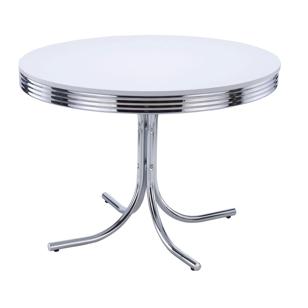 Retro Glossy White/Chrome Round Dining Table - 2388 - Bien Home Furniture & Electronics
