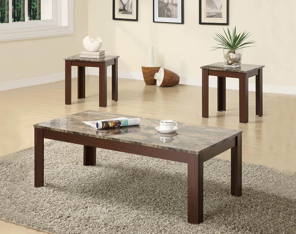 Rhodes 3-Piece Faux Marble Top Occasional Set Brown - 700395 - Bien Home Furniture &amp; Electronics