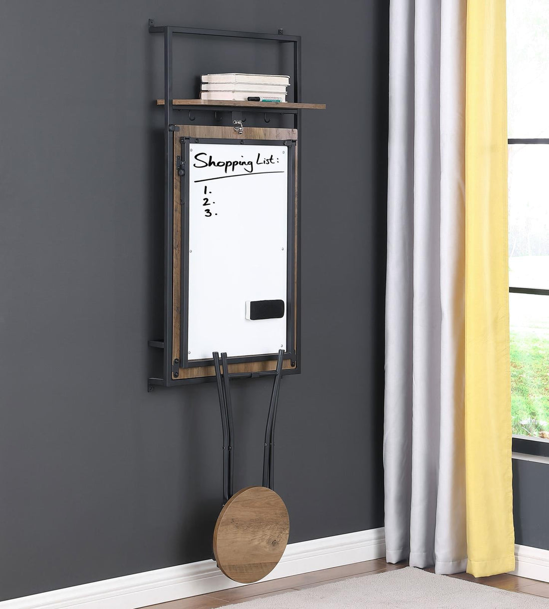 Riley Rustic Oak/Sandy Black Foldable Wall Desk with Stool - 801402 - Bien Home Furniture &amp; Electronics