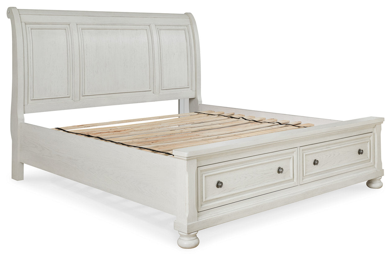 Robbinsdale Antique White King Sleigh Bed with Storage - SET | B742-76 | B742-78 | B742-99 - Bien Home Furniture & Electronics