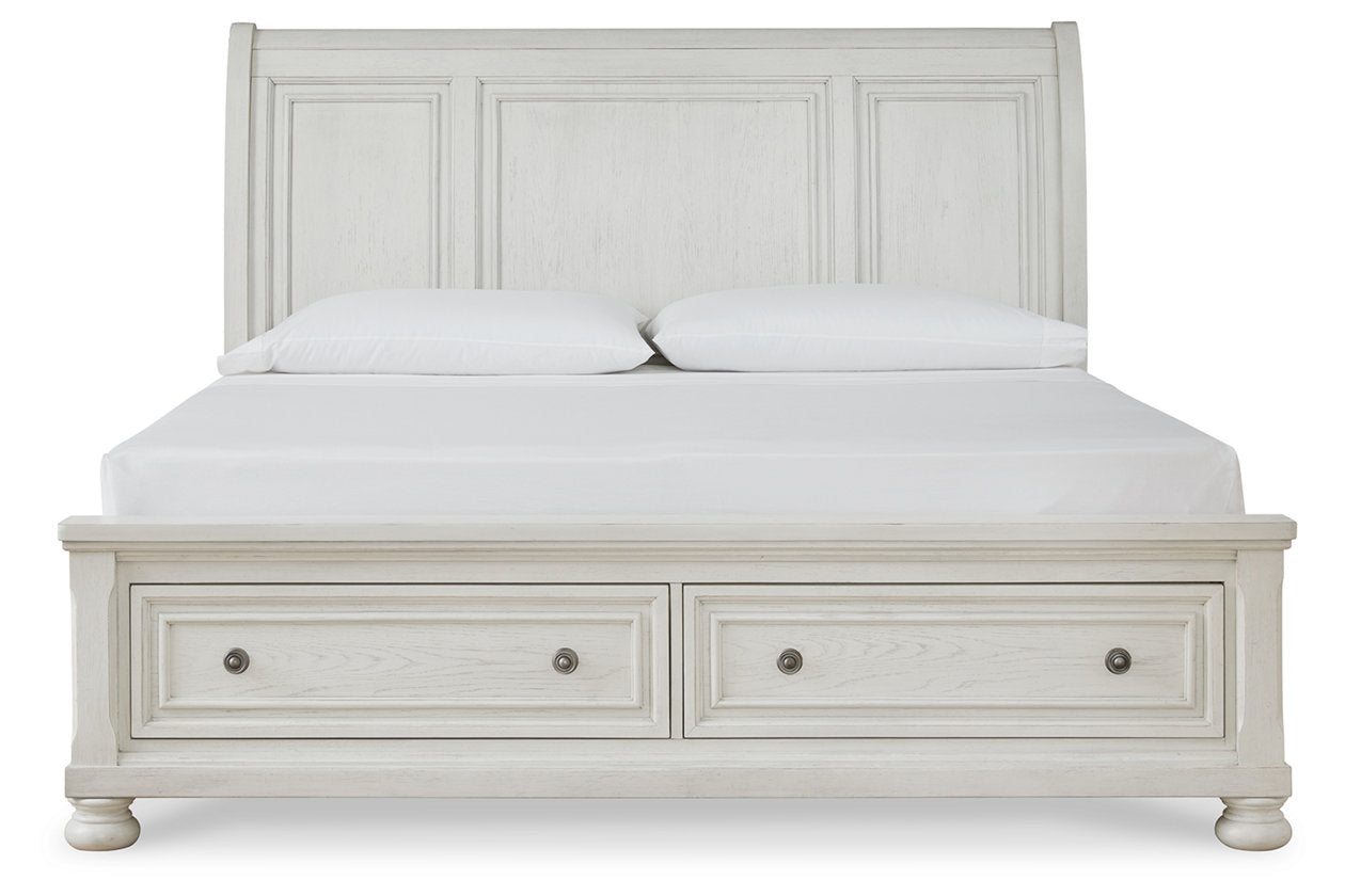 Robbinsdale Antique White King Sleigh Bed with Storage - SET | B742-76 | B742-78 | B742-99 - Bien Home Furniture & Electronics