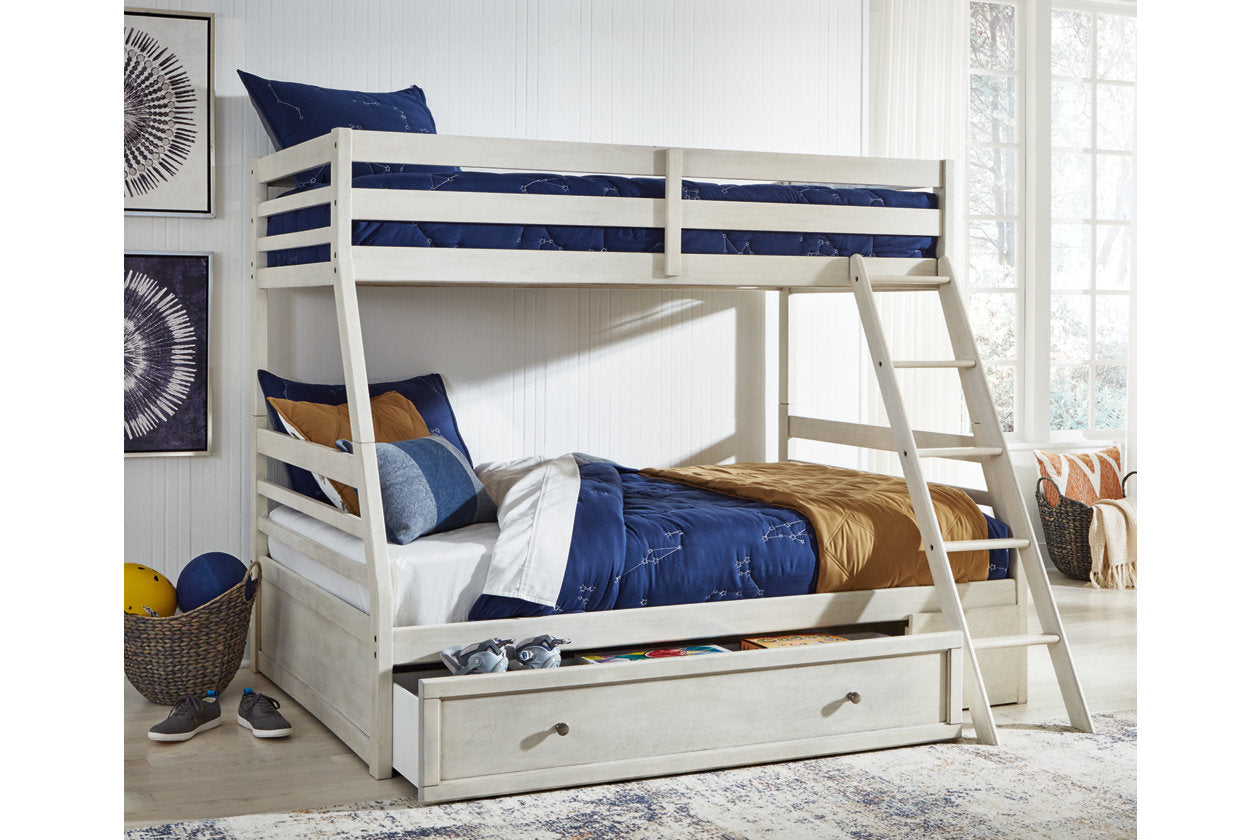 Robbinsdale Antique White Twin over Full Bunk Bed with Storage - SET | B742-50 | B742-58P | B742-58R - Bien Home Furniture & Electronics
