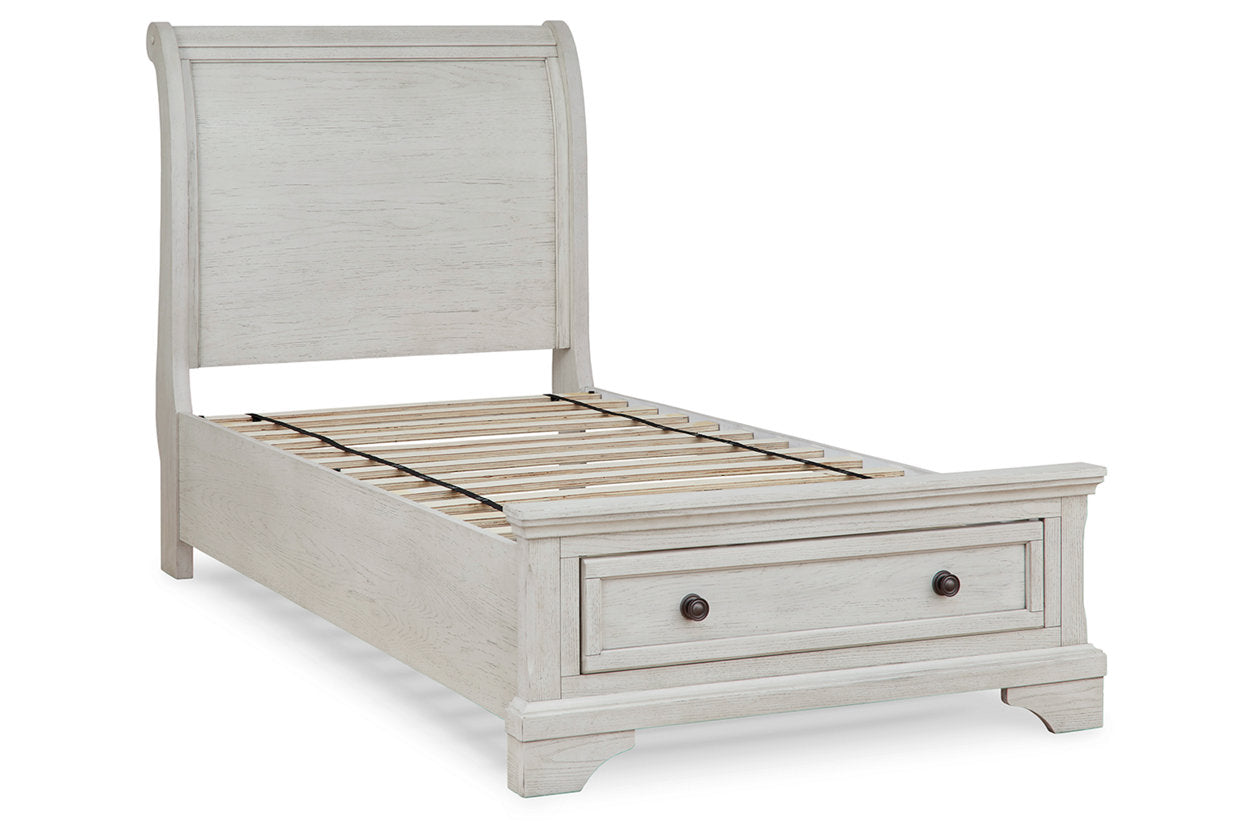 Robbinsdale Antique White Twin Sleigh Storage Bed - SET | B742-183 | B742-52S | B742-53 - Bien Home Furniture & Electronics
