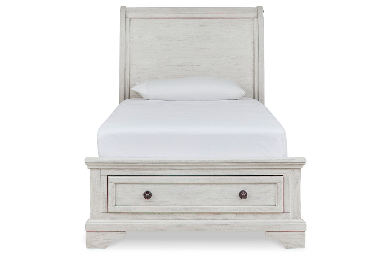 Robbinsdale Antique White Twin Sleigh Storage Bed - SET | B742-183 | B742-52S | B742-53 - Bien Home Furniture & Electronics