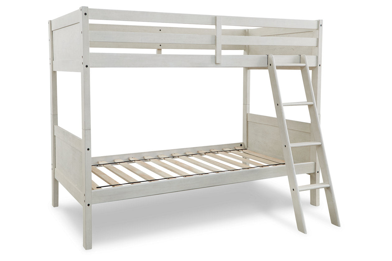 Robbinsdale Antique White Twin/Twin Bunk Bed with Ladder - B742-59 - Bien Home Furniture & Electronics