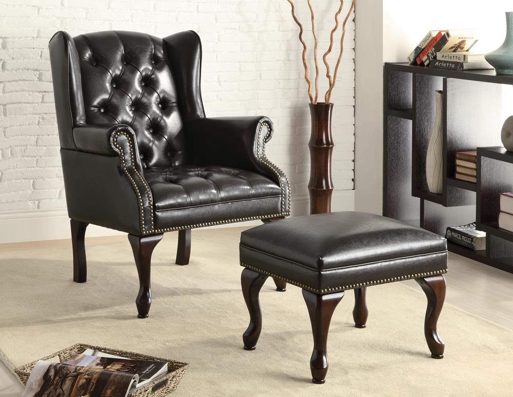Roberts Black/Espresso Button Tufted Back Accent Chair with Ottoman - 900262 - Bien Home Furniture & Electronics