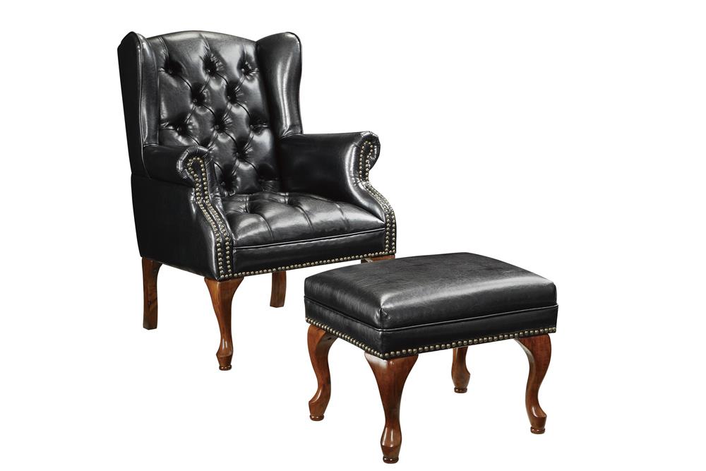 Roberts Black/Espresso Button Tufted Back Accent Chair with Ottoman - 900262 - Bien Home Furniture & Electronics