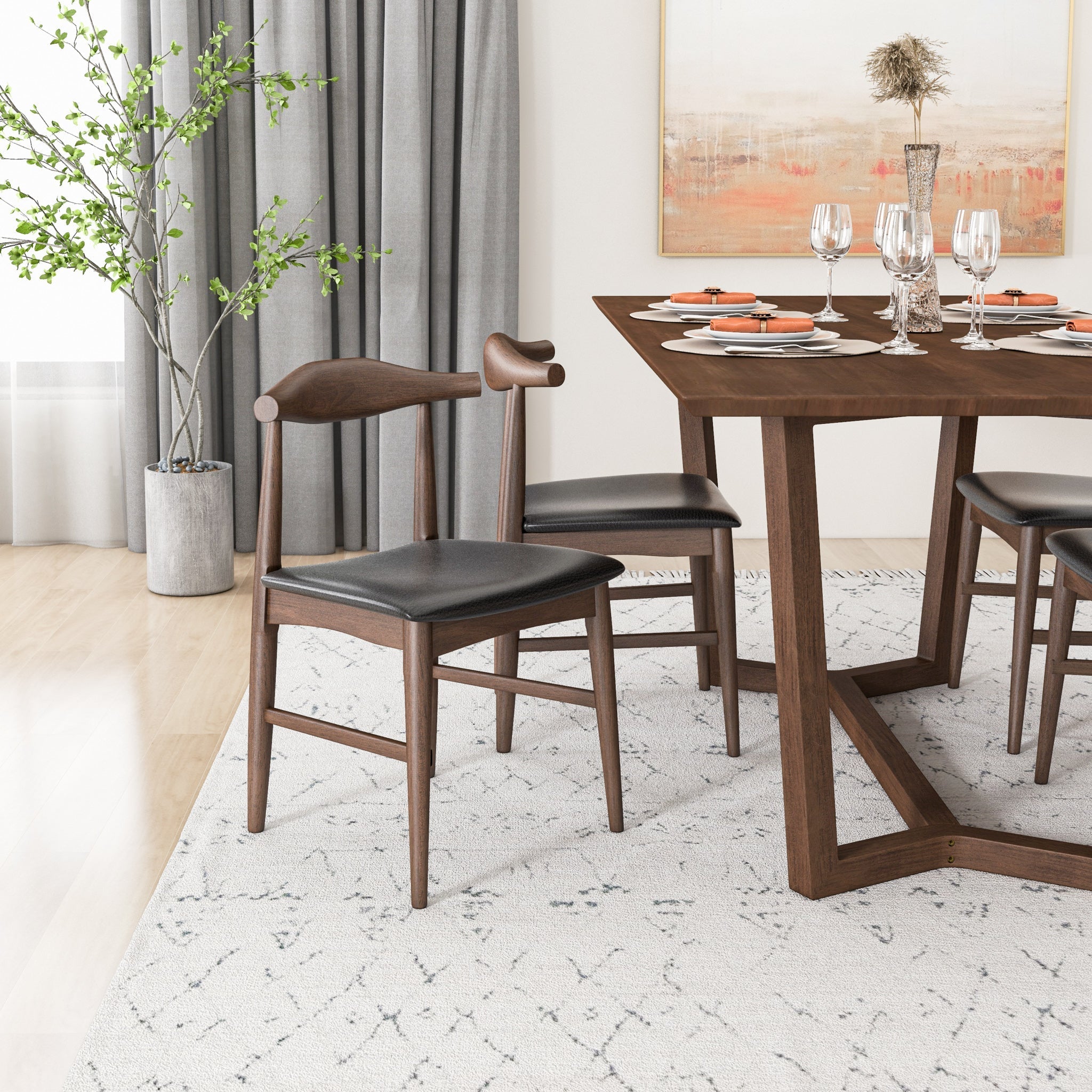 Rolda Walnut Dining Set with 4 Winston Leather Chairs - MDM00791 - Bien Home Furniture & Electronics