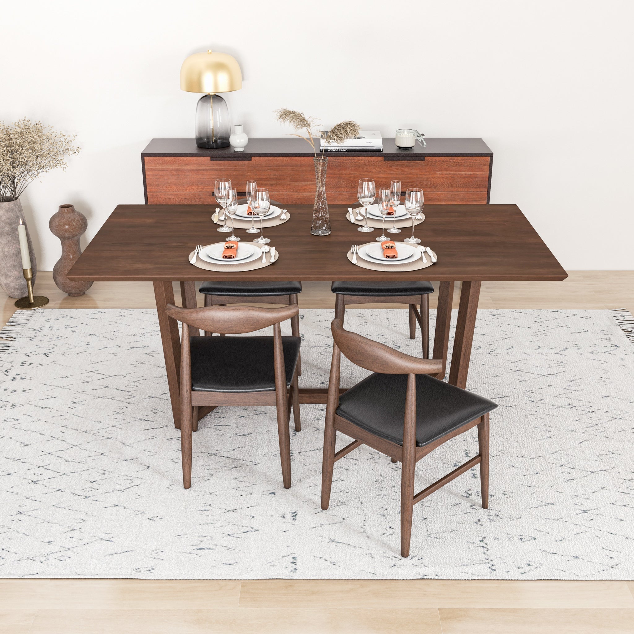 Rolda Walnut Dining Set with 4 Winston Leather Chairs - MDM00791 - Bien Home Furniture & Electronics