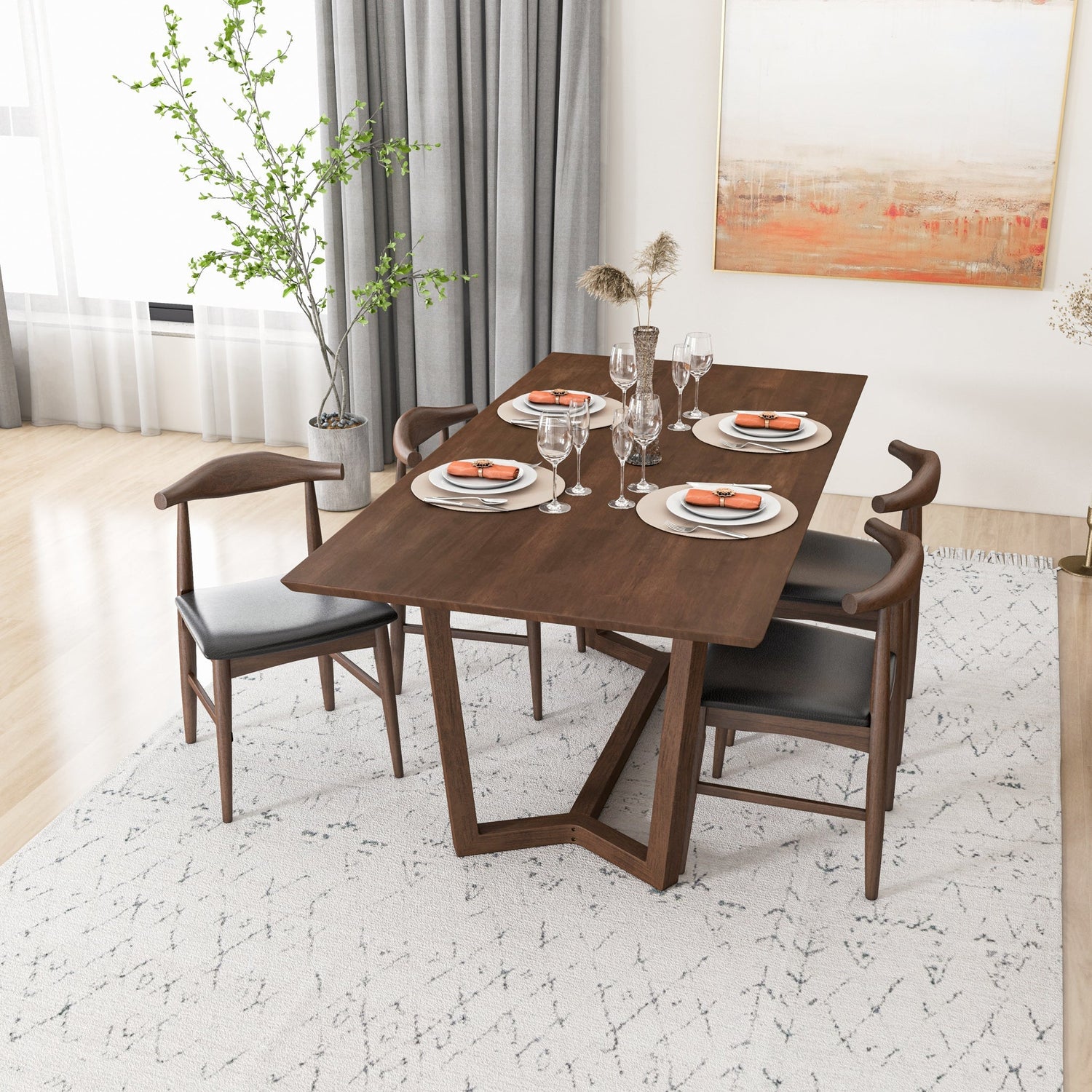 Rolda Walnut Dining Set with 4 Winston Leather Chairs - MDM00791 - Bien Home Furniture & Electronics