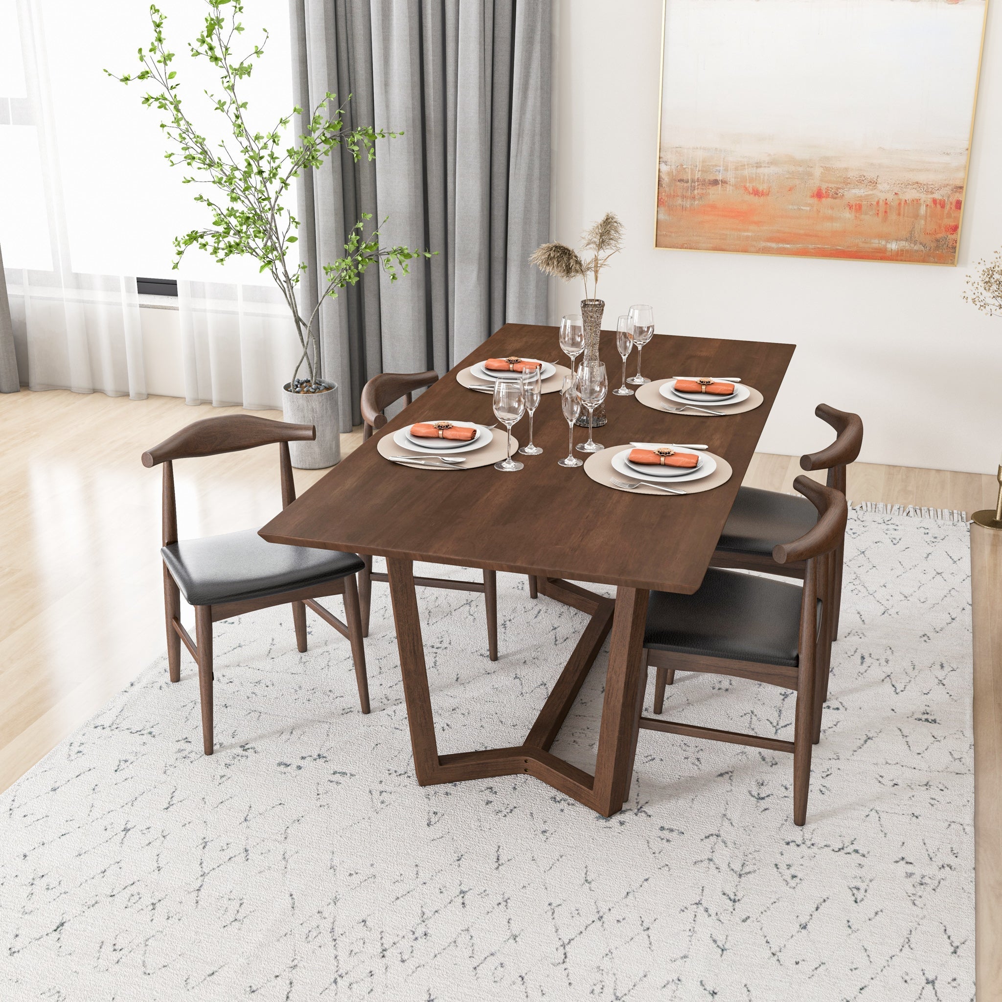 Rolda Walnut Dining Set with 4 Winston Leather Chairs - MDM00791 - Bien Home Furniture & Electronics
