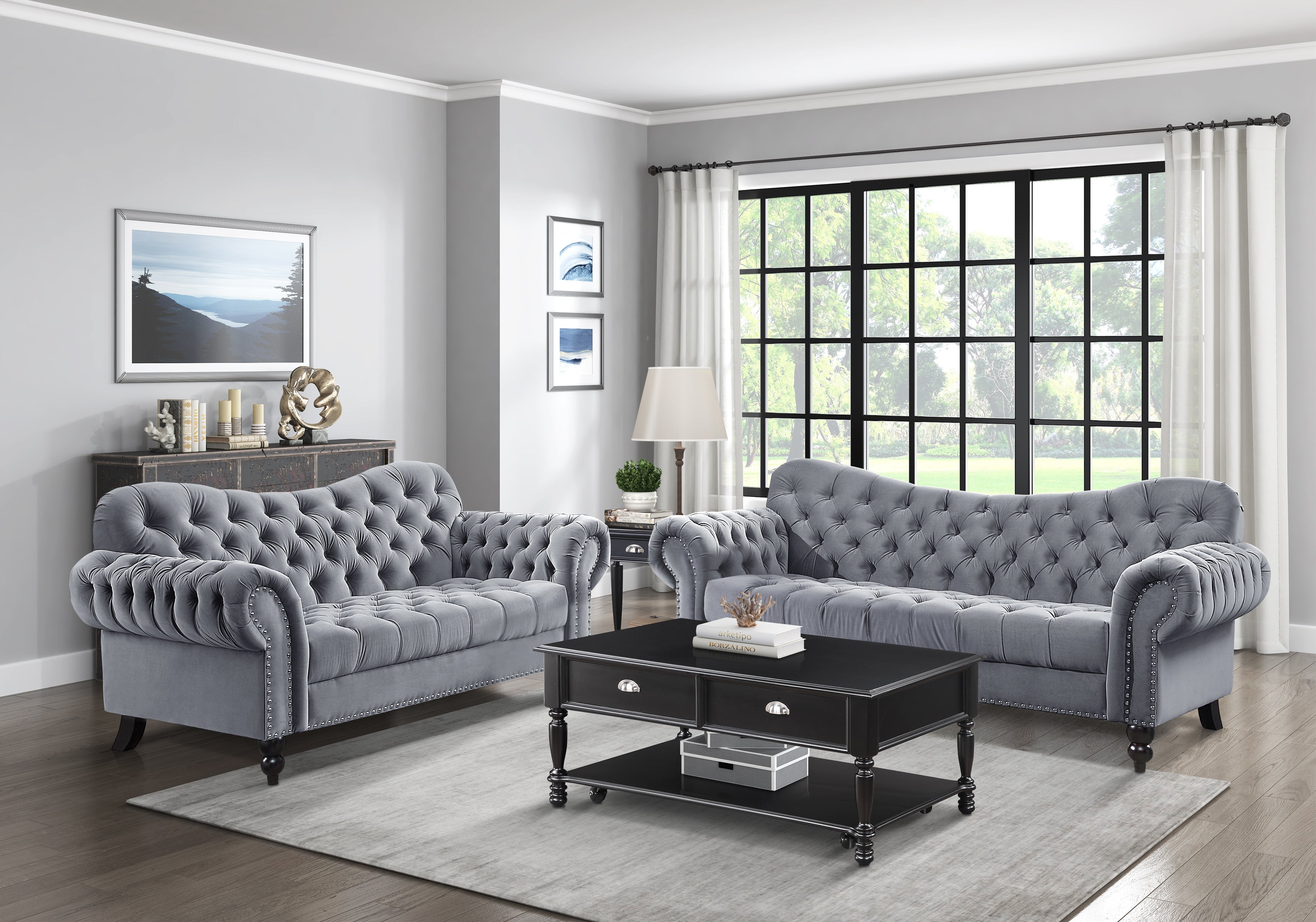 Rosalie Dark Gray Velvet Sofa - 9330DG-3 - Bien Home Furniture & Electronics