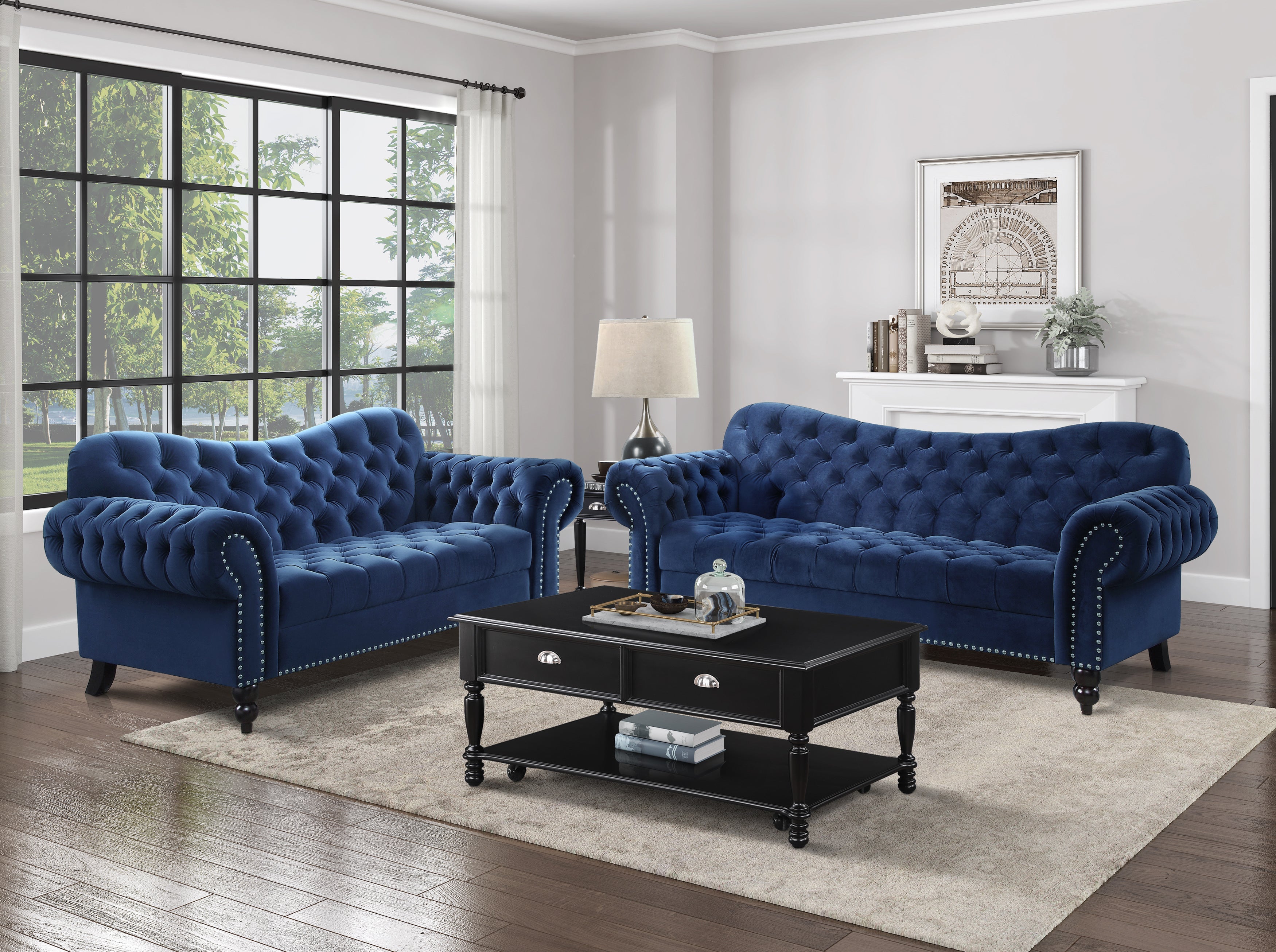 Rosalie Navy Blue Velvet Loveseat - 9330BU-2 - Bien Home Furniture & Electronics
