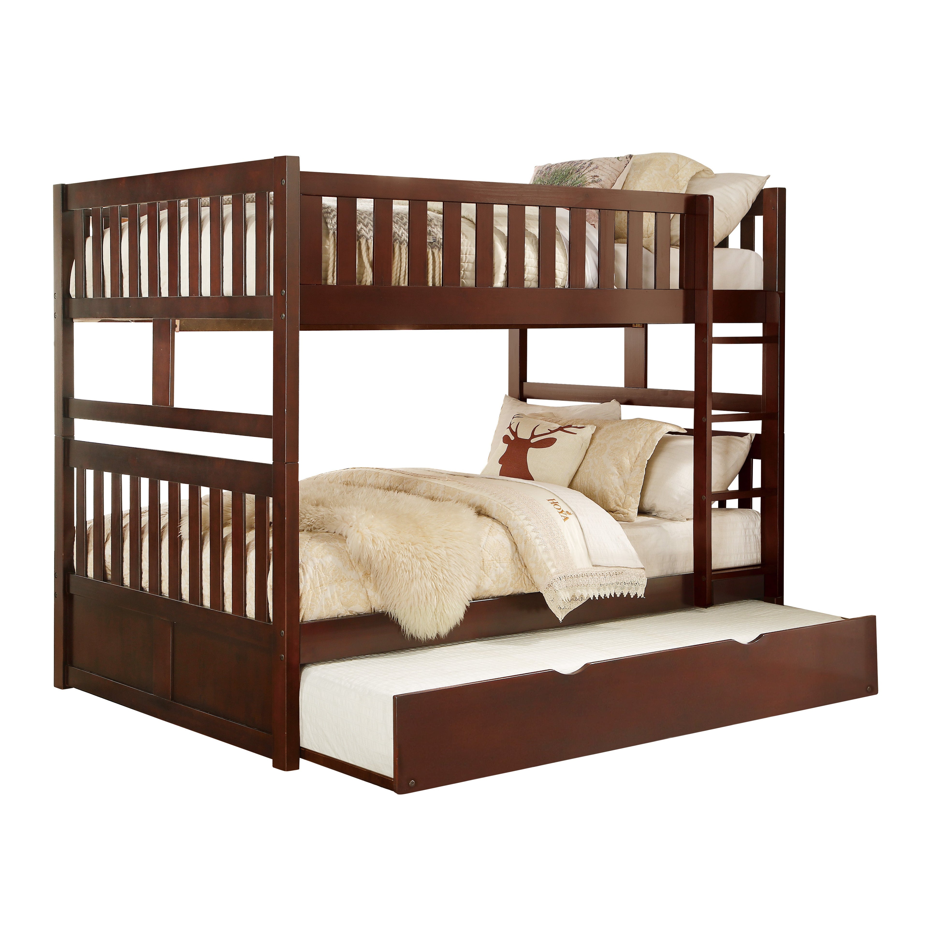 Rowe Dark Cherry Full/Full Bunk Bed with Twin Trundle - SET | B2013FFDC-1 | B2013FFDC-2 | B2013FFDC-SL | B2013DC-R - Bien Home Furniture & Electronics