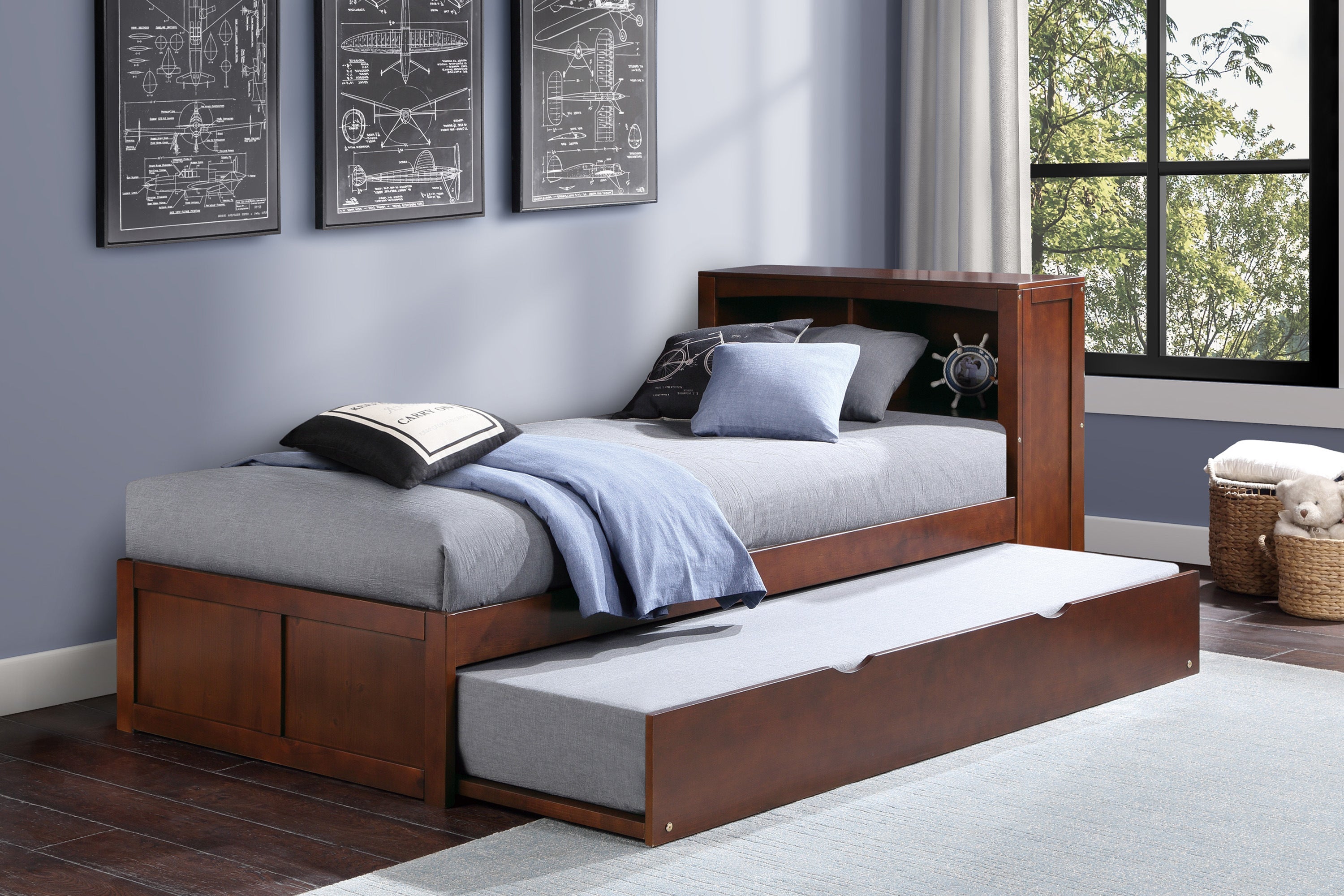 Rowe Dark Cherry Twin Bookcase Bed with Twin Trundle - SET | B2013BCDC-1 | B2013BCDC-2 | B2013DC-R - Bien Home Furniture & Electronics