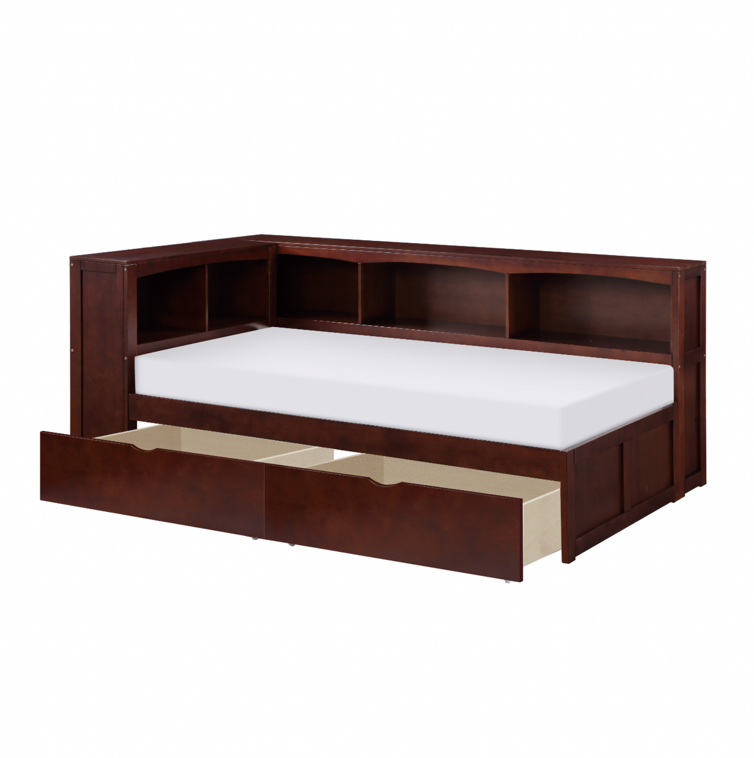 Rowe Dark Cherry Twin Bookcase Corner Bed with Storage Boxes - SET | B2013BCDC-1 | B2013BCDC-2 | B2013BCDC-BC | B2013DC-T - Bien Home Furniture & Electronics