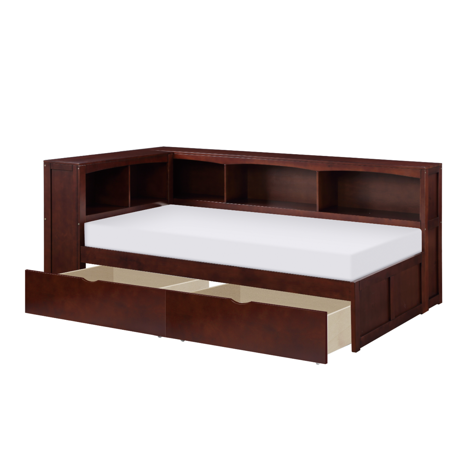 Rowe Dark Cherry Twin Bookcase Corner Bed with Storage Boxes - SET | B2013BCDC-1 | B2013BCDC-2 | B2013BCDC-BC | B2013DC-T - Bien Home Furniture & Electronics