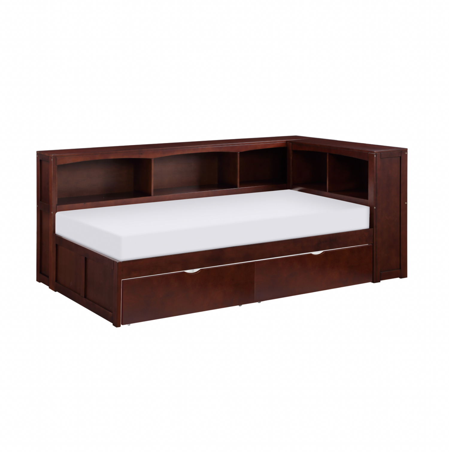 Rowe Dark Cherry Twin Bookcase Corner Bed with Storage Boxes - SET | B2013BCDC-1 | B2013BCDC-2 | B2013BCDC-BC | B2013DC-T - Bien Home Furniture & Electronics