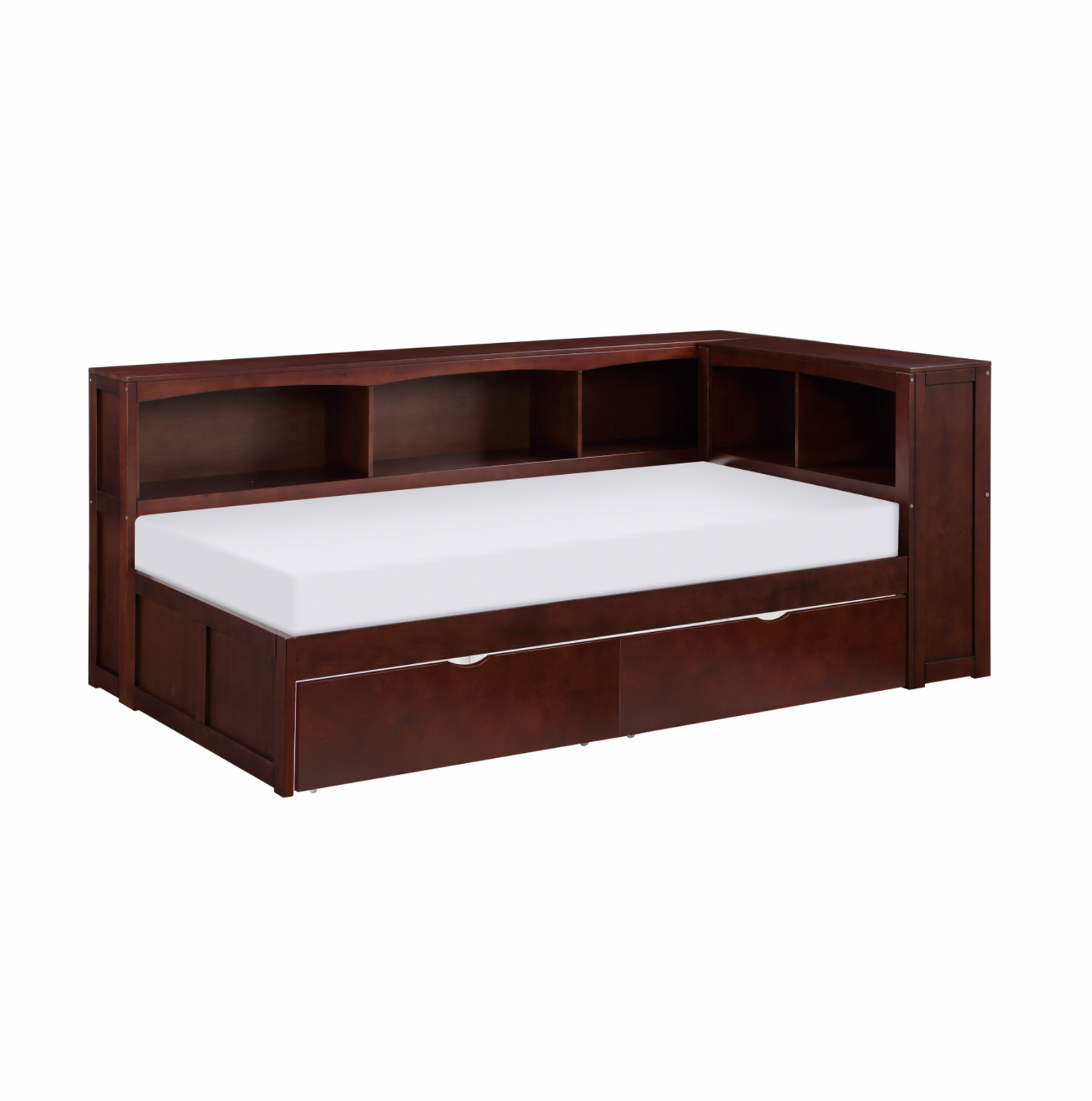 Rowe Dark Cherry Twin Bookcase Corner Bed with Storage Boxes - SET | B2013BCDC-1 | B2013BCDC-2 | B2013BCDC-BC | B2013DC-T - Bien Home Furniture &amp; Electronics