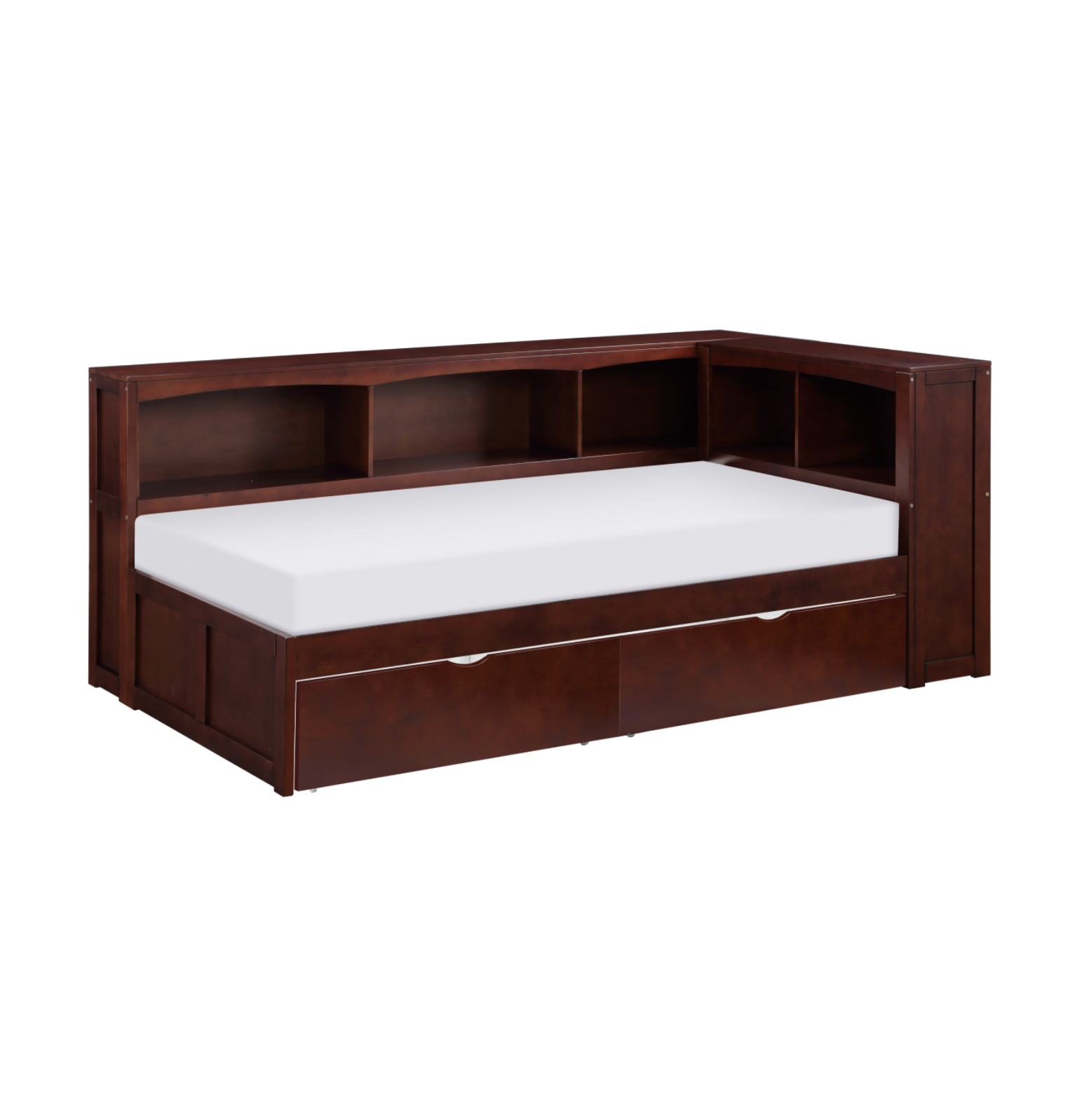 Rowe Dark Cherry Twin Bookcase Corner Bed with Storage Boxes - SET | B2013BCDC-1 | B2013BCDC-2 | B2013BCDC-BC | B2013DC-T - Bien Home Furniture & Electronics