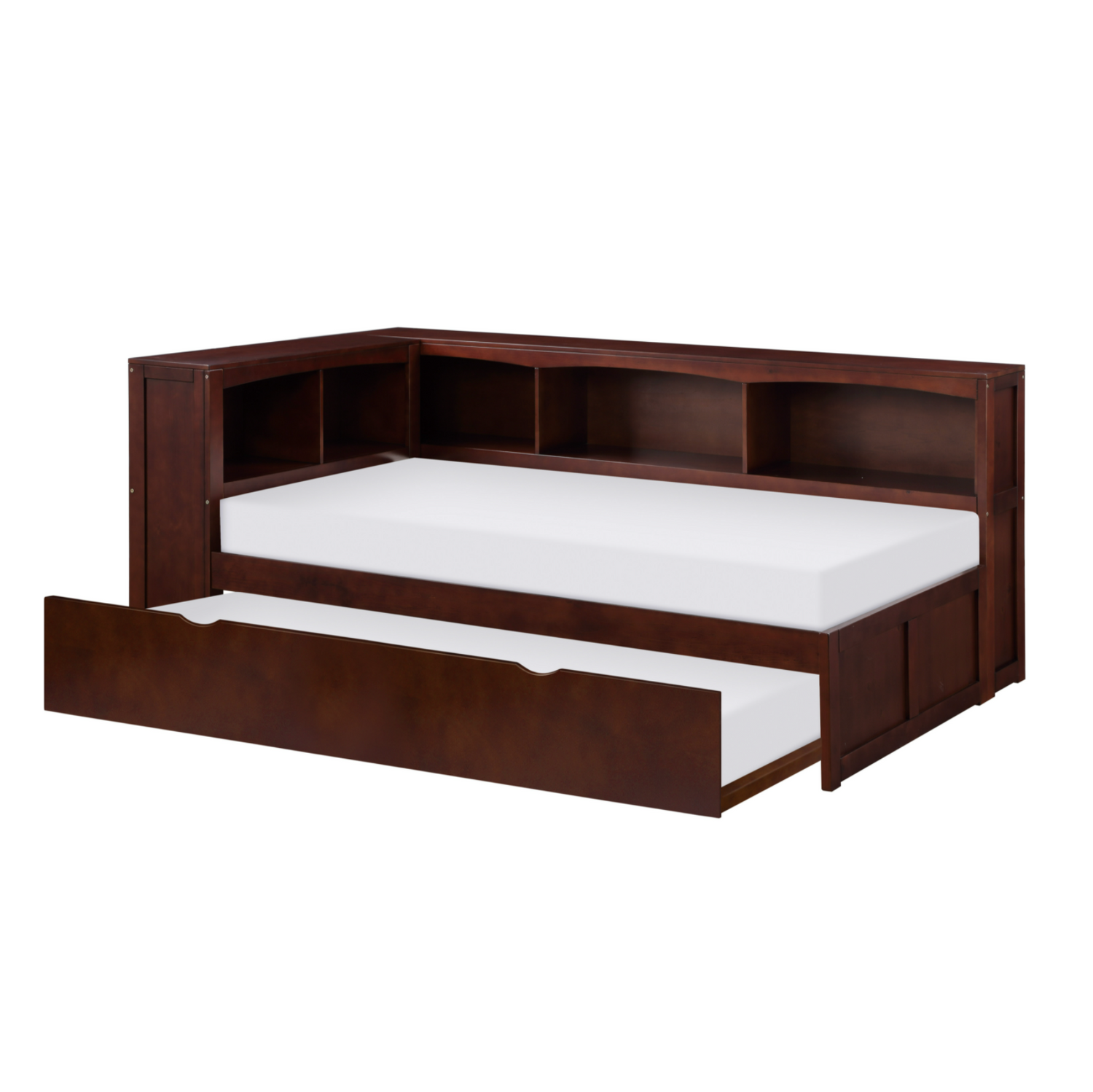 Rowe Dark Cherry Twin Bookcase Corner Bed with Twin Trundle - SET | B2013BCDC-1 | B2013BCDC-2 | B2013BCDC-BC | B2013DC-R - Bien Home Furniture & Electronics