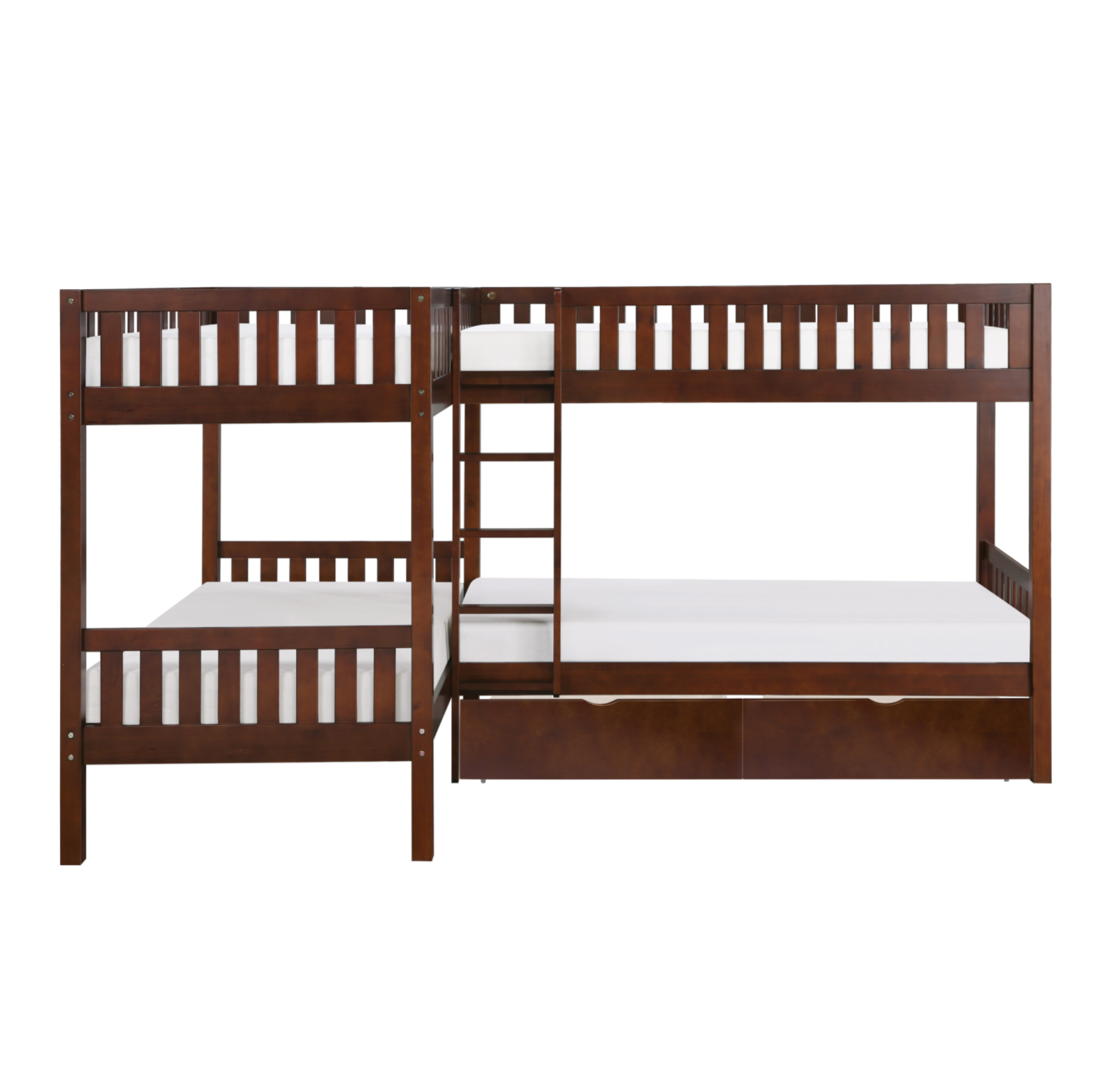 Rowe Dark Cherry Twin Corner Bunk Bed with Storage Boxes - SET | B2013CNDC-1 | B2013CNDC-2 | B2013CNDC-SL | B2013DC-T - Bien Home Furniture & Electronics