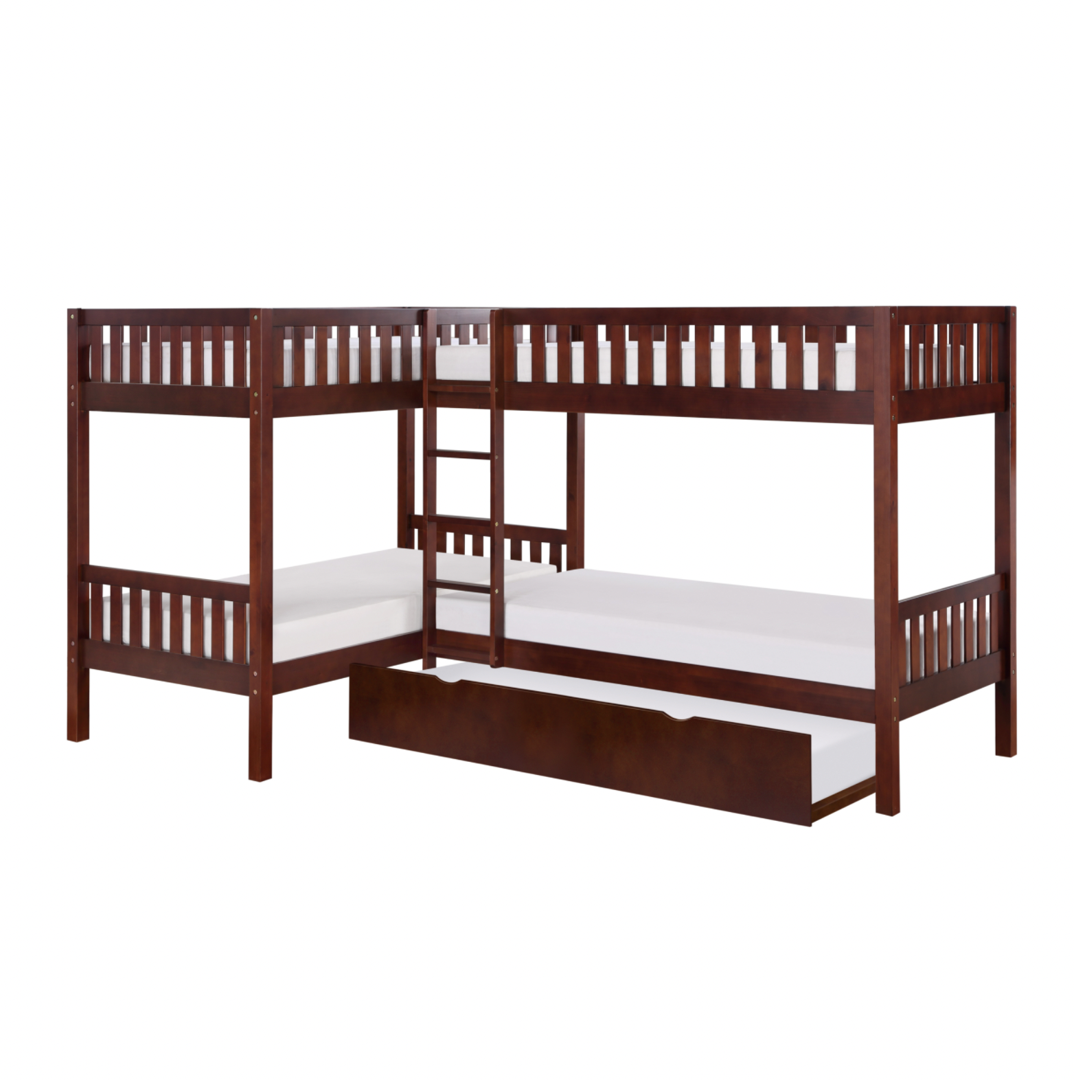 Rowe Dark Cherry Twin Corner Bunk Bed with Twin Trundle - SET | B2013CNDC-1 | B2013CNDC-2 | B2013CNDC-SL | B2013DC-R - Bien Home Furniture & Electronics