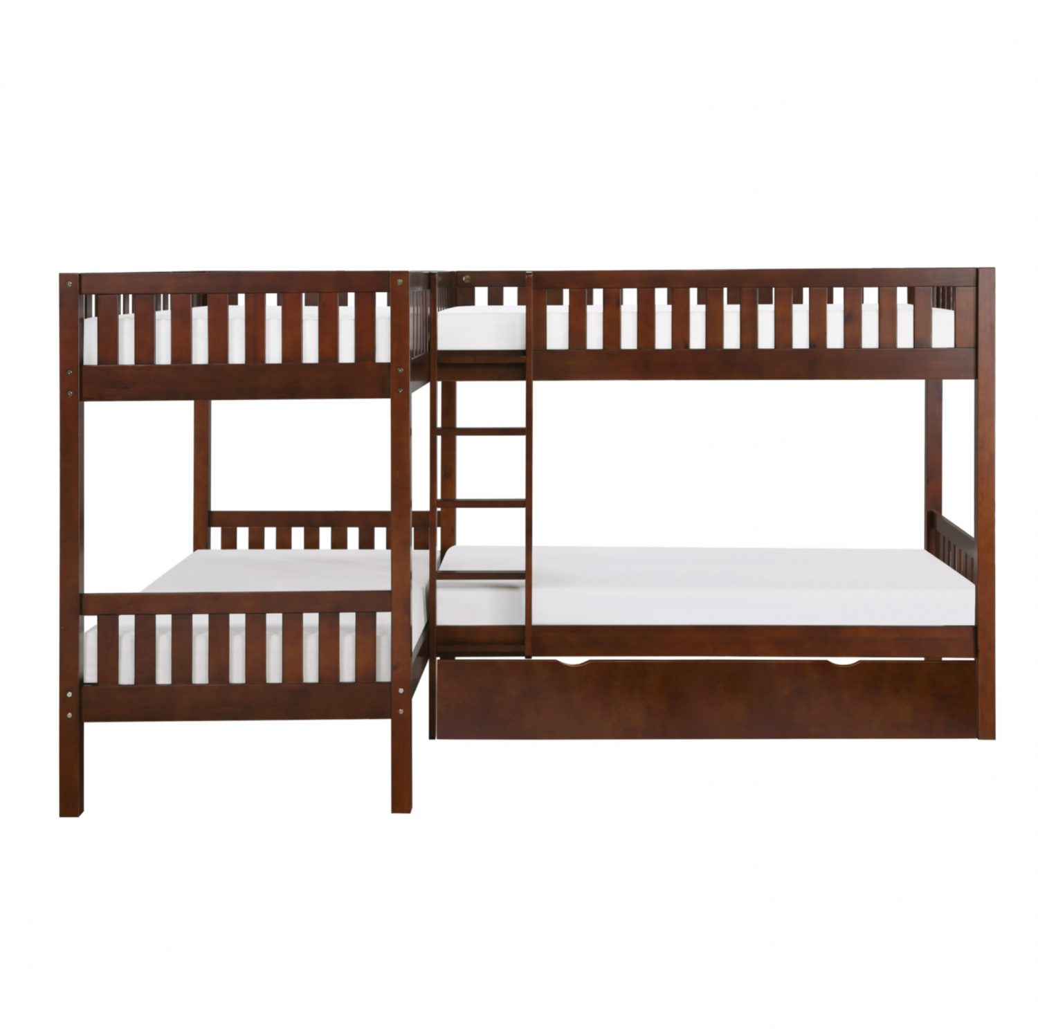 Rowe Dark Cherry Twin Corner Bunk Bed with Twin Trundle - SET | B2013CNDC-1 | B2013CNDC-2 | B2013CNDC-SL | B2013DC-R - Bien Home Furniture & Electronics