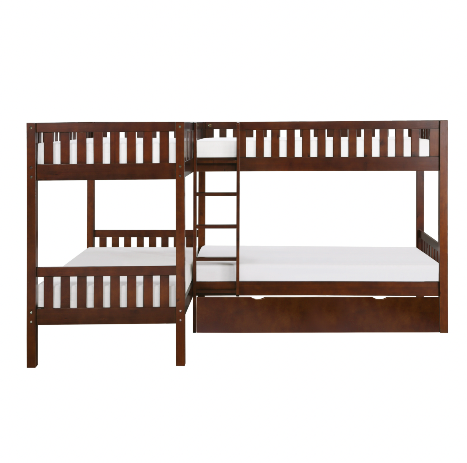 Rowe Dark Cherry Twin Corner Bunk Bed with Twin Trundle - SET | B2013CNDC-1 | B2013CNDC-2 | B2013CNDC-SL | B2013DC-R - Bien Home Furniture & Electronics