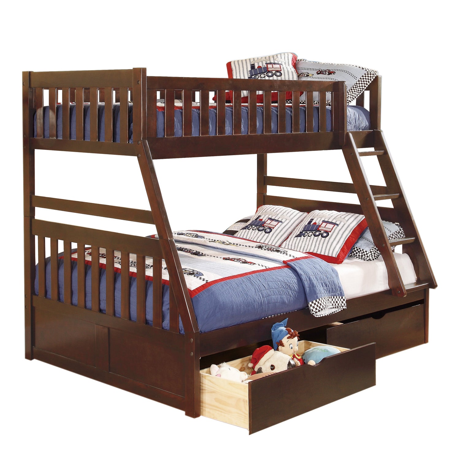 Rowe Dark Cherry Twin/Full Bunk Bed with Storage Boxes - SET | B2013TFDC-1 | B2013TFDC-2 | B2013TFDC-SL | B2013DC-T - Bien Home Furniture & Electronics