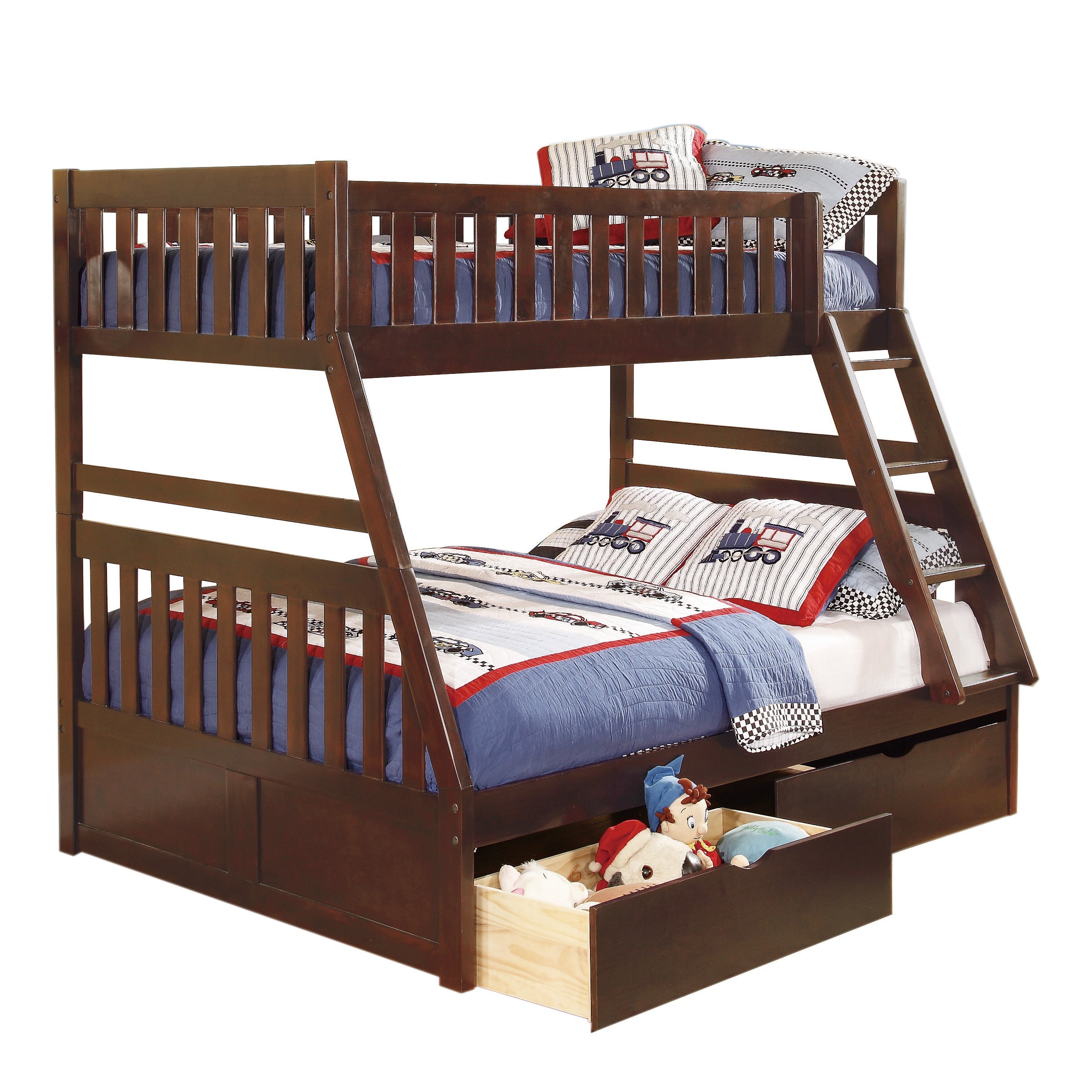Rowe Dark Cherry Twin/Full Bunk Bed with Storage Boxes - SET | B2013TFDC-1 | B2013TFDC-2 | B2013TFDC-SL | B2013DC-T - Bien Home Furniture & Electronics