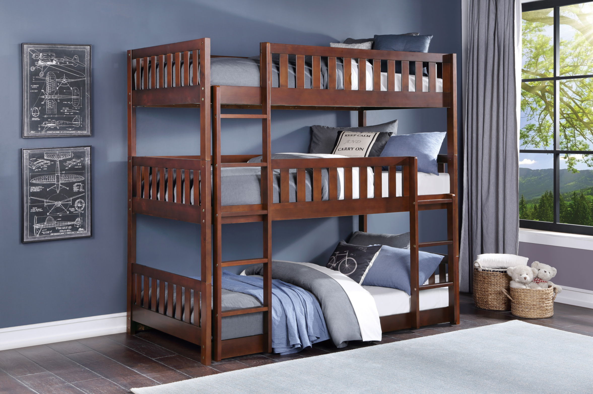 Rowe Dark Cherry Twin Triple Bunk Bed - SET | B2013TTTDC-1 | B2013TTTDC-2 | B2013TTTDC-SL - Bien Home Furniture & Electronics