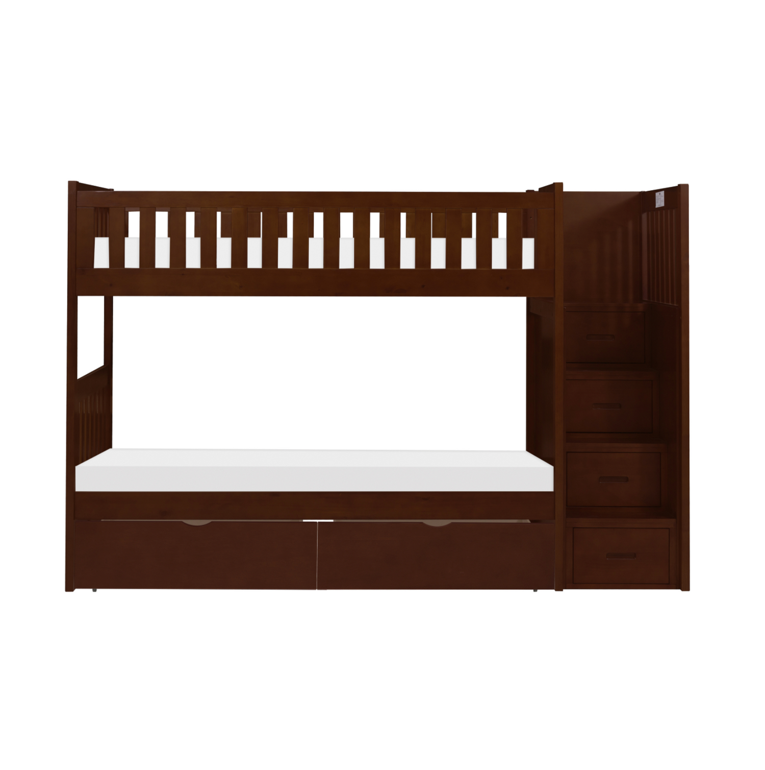 Rowe Dark Cherry Twin/Twin Step Bunk Bed with Storage Boxes - SET | B2013SBDC-1 | B2013SBDC-2 | B2013SBDC-3 | B2013SBDC-SL | B2013DC-T - Bien Home Furniture & Electronics