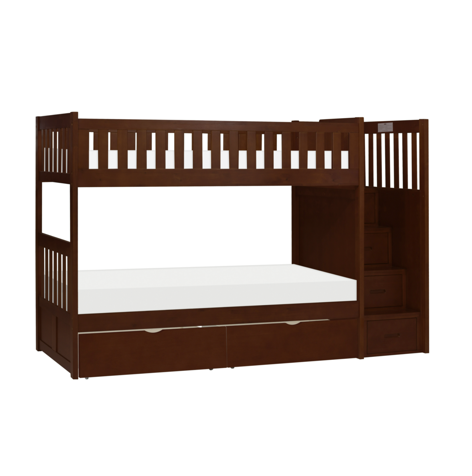 Rowe Dark Cherry Twin/Twin Step Bunk Bed with Storage Boxes - SET | B2013SBDC-1 | B2013SBDC-2 | B2013SBDC-3 | B2013SBDC-SL | B2013DC-T - Bien Home Furniture & Electronics