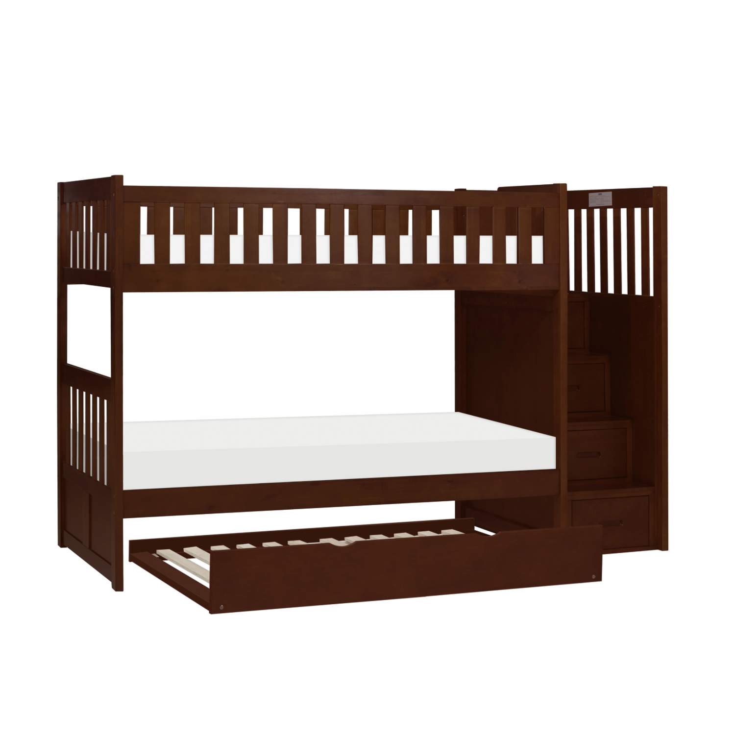 Rowe Dark Cherry Twin/Twin Step Bunk Bed with Twin Trundle - SET | B2013SBDC-1 | B2013SBDC-2 | B2013SBDC-3 | B2013SBDC-SL | B2013DC-R - Bien Home Furniture & Electronics