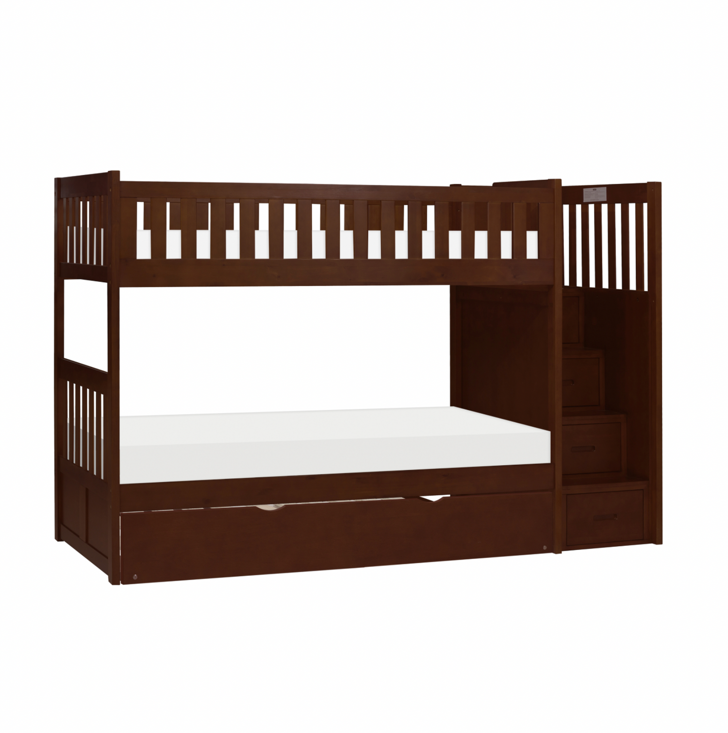 Rowe Dark Cherry Twin/Twin Step Bunk Bed with Twin Trundle - SET | B2013SBDC-1 | B2013SBDC-2 | B2013SBDC-3 | B2013SBDC-SL | B2013DC-R - Bien Home Furniture & Electronics