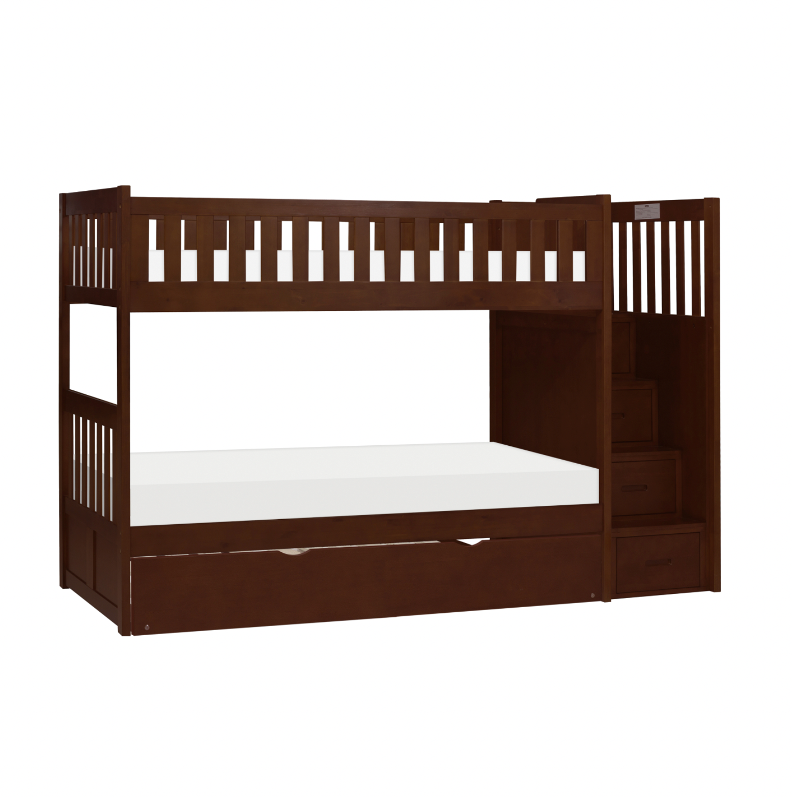 Rowe Dark Cherry Twin/Twin Step Bunk Bed with Twin Trundle - SET | B2013SBDC-1 | B2013SBDC-2 | B2013SBDC-3 | B2013SBDC-SL | B2013DC-R - Bien Home Furniture & Electronics