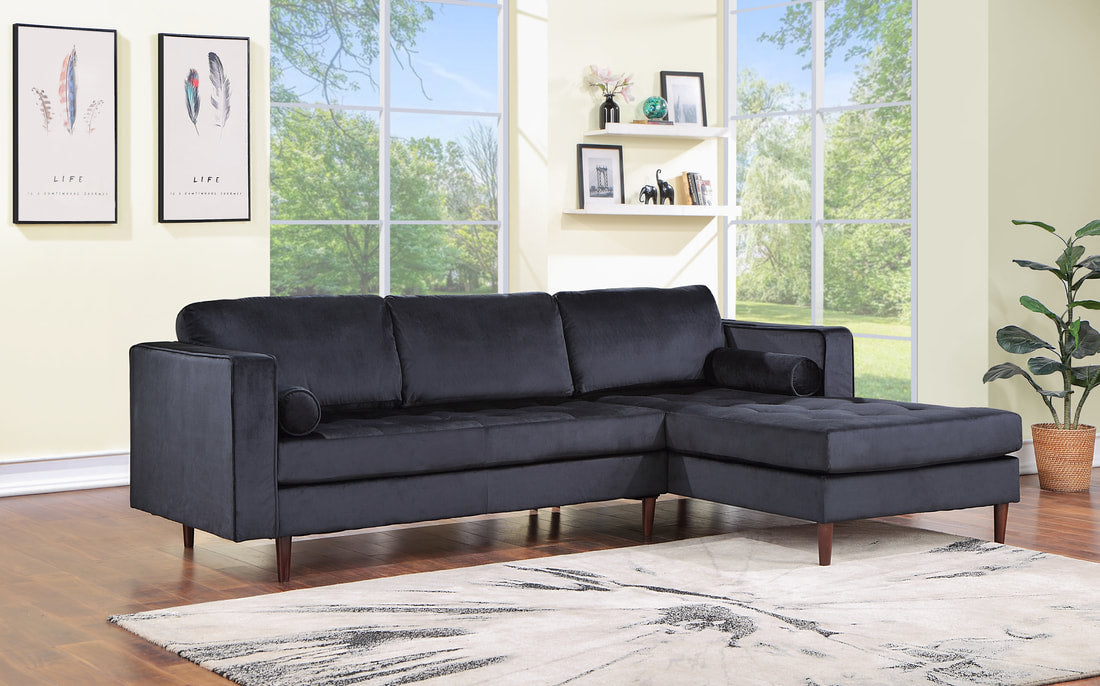 Roxy Black Velvet RAF Sectional - Roxy - Black - Bien Home Furniture & Electronics