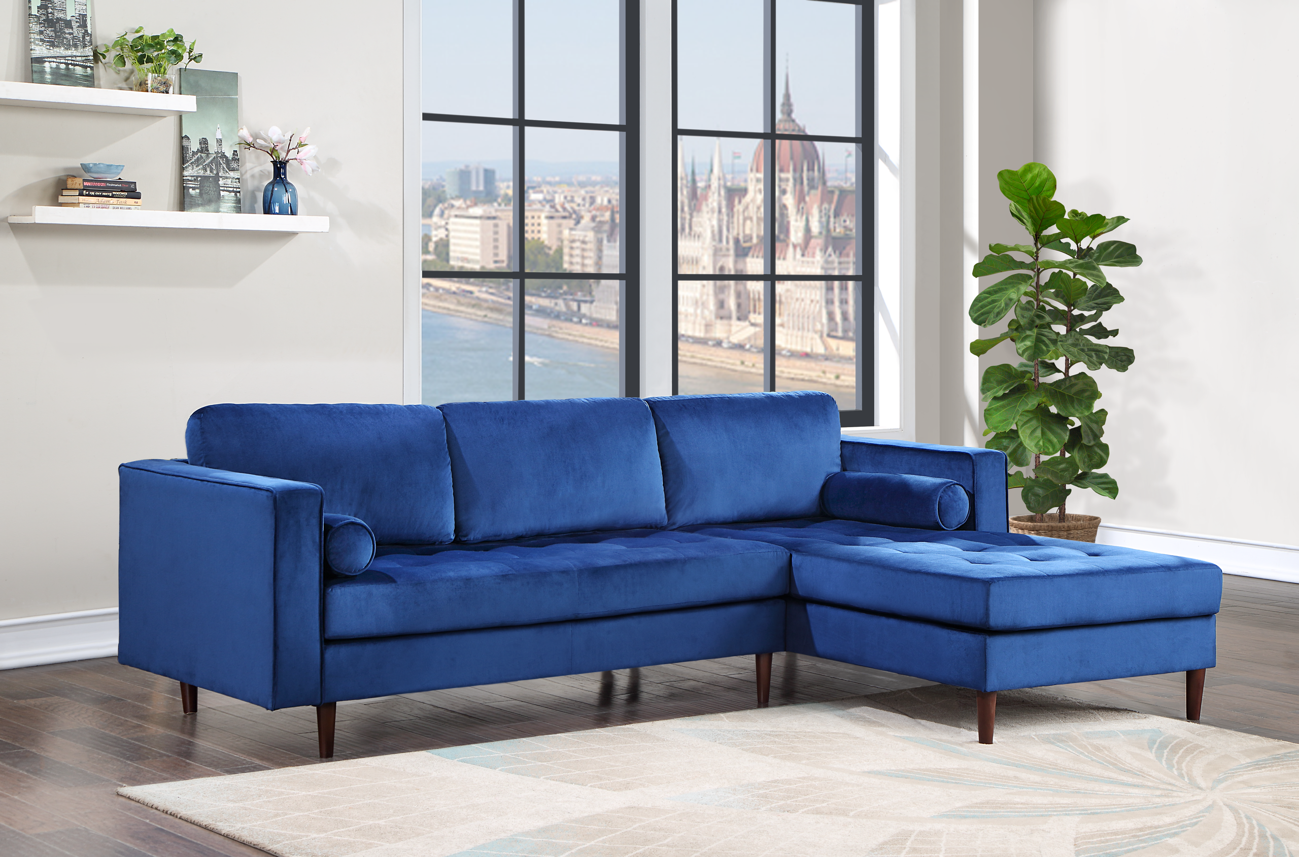 Roxy Blue Velvet RAF Sectional - Roxy - Blue - Bien Home Furniture & Electronics