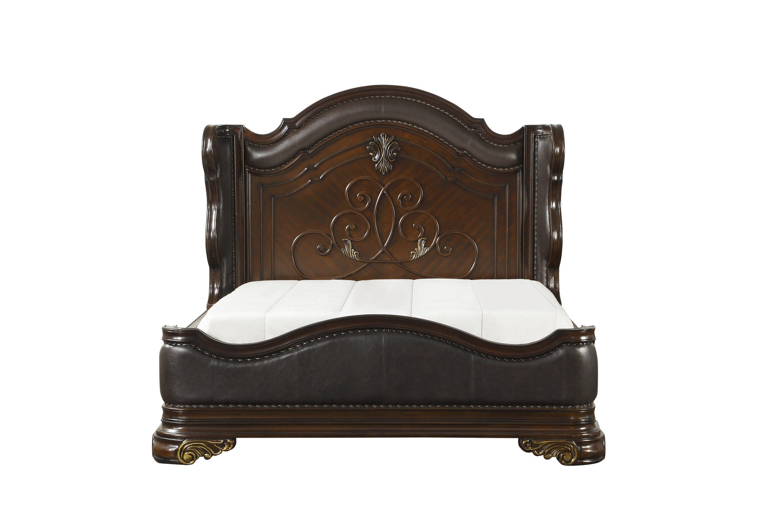 Royal Highlands Rich Cherry Queen Upholstered Panel Bed - SET | 1603-1 | 1603-2 | 1603-P - Bien Home Furniture & Electronics