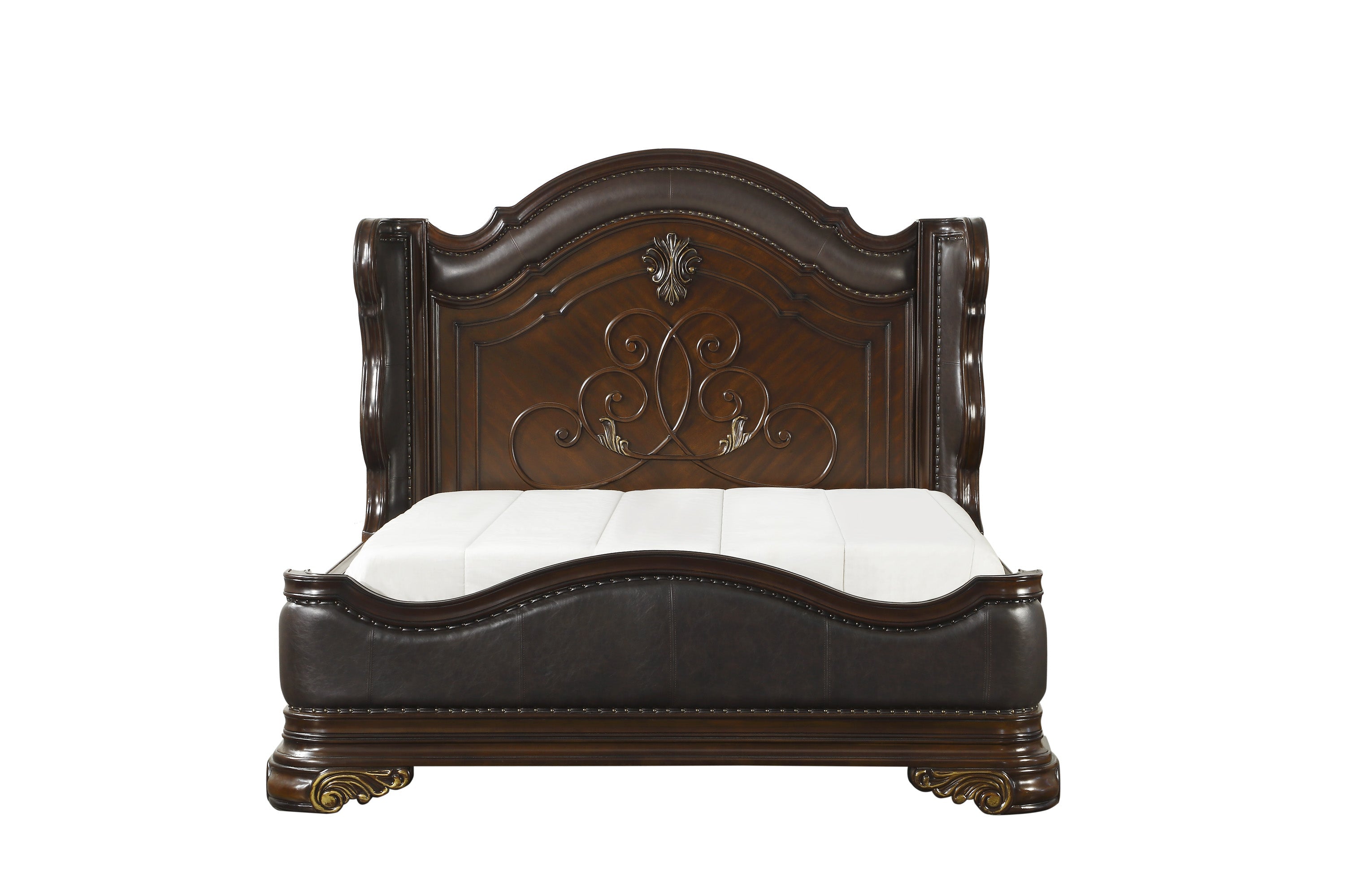 Royal Highlands Rich Cherry Queen Upholstered Panel Bed - SET | 1603-1 | 1603-2 | 1603-P - Bien Home Furniture & Electronics